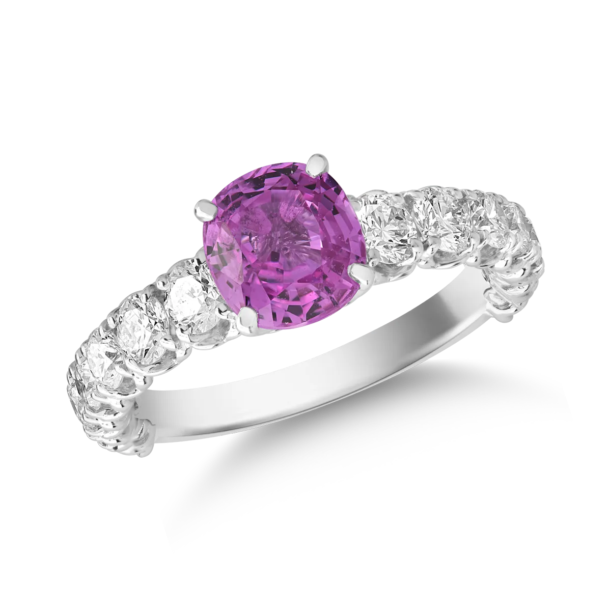 Inel din aur alb cu safir roz oval de 1.3ct si diamante de 1.2ct