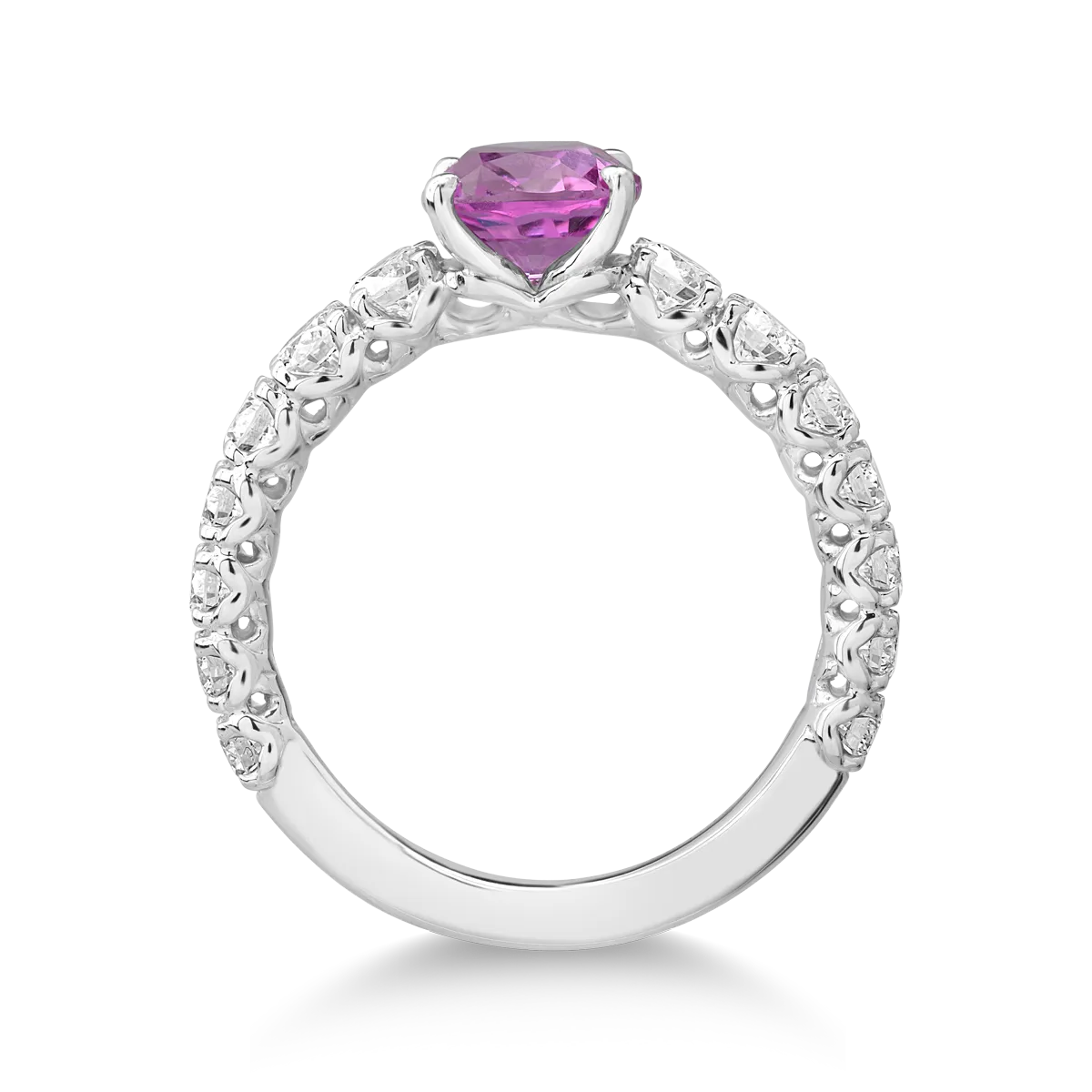 Inel din aur alb cu safir roz oval de 1.37ct si diamante de 1.22ct