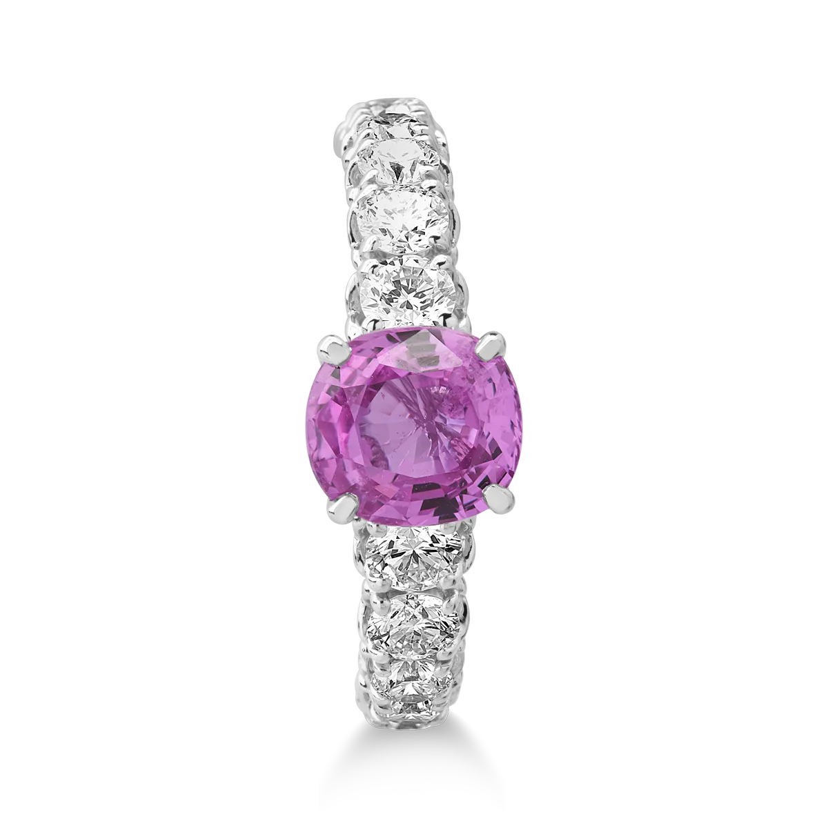 Inel din aur alb cu safir roz oval de 1.37ct si diamante de 1.22ct