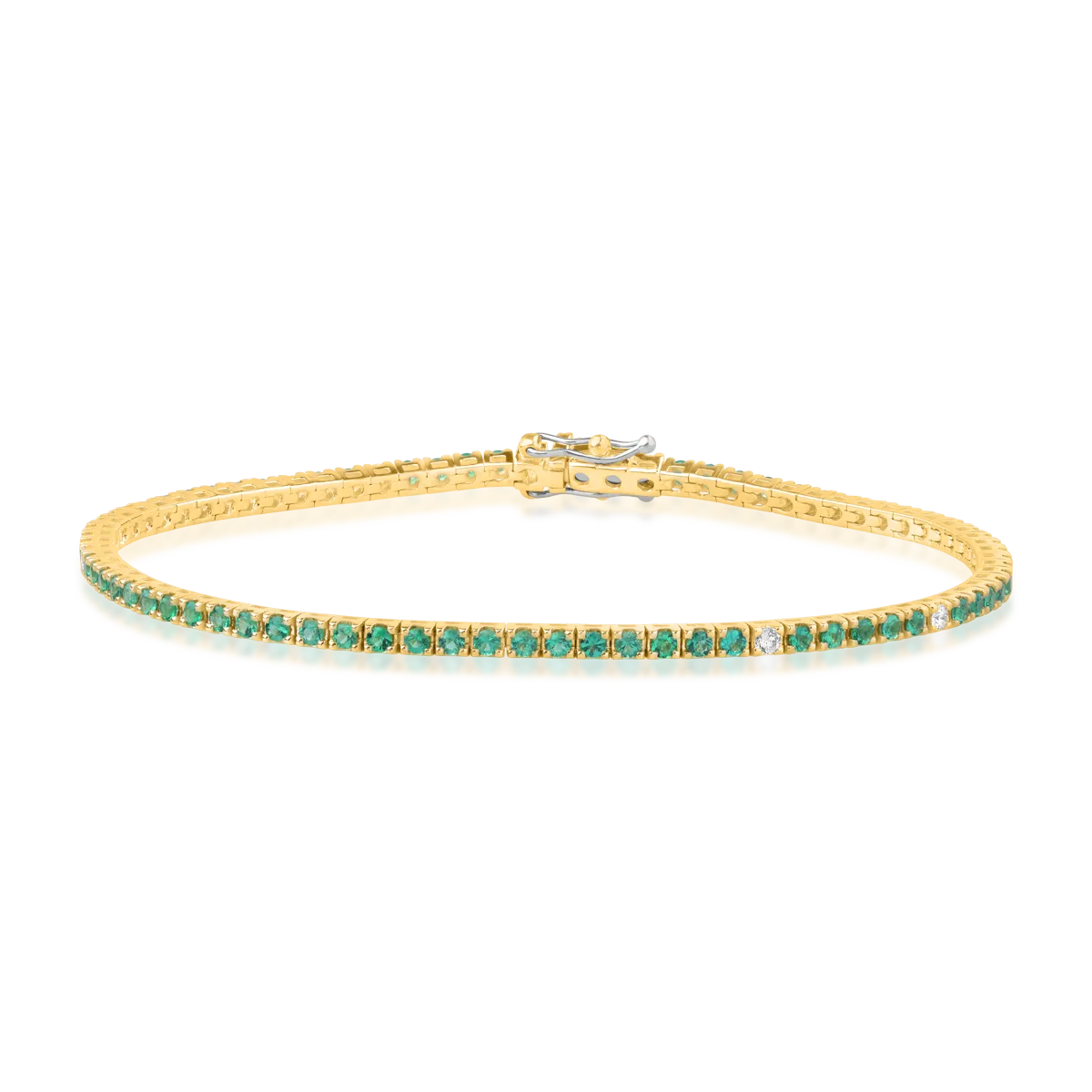 18K yellow gold tennis tennis bracelet with 0.1ct diamonds and 1.2ct emeralds