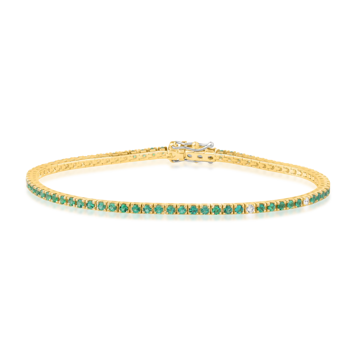 18K yellow gold tennis tennis bracelet with 0.1ct diamonds and 1.3ct emeralds