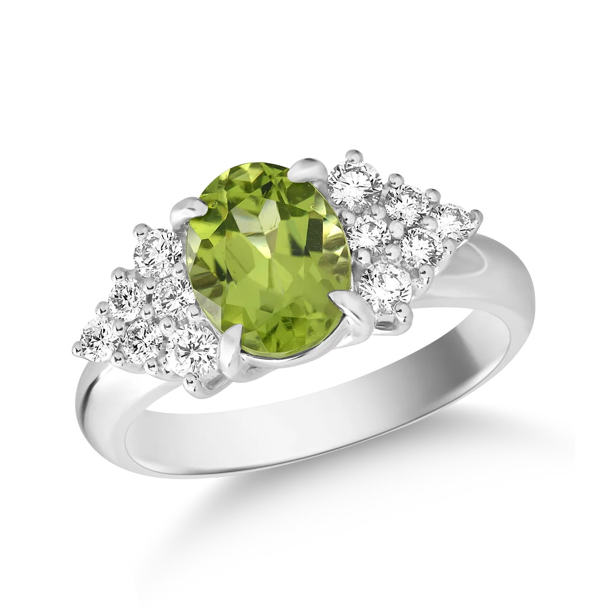 18K fehérarany gyűrű 2.02ct peridottal és 0.45ct gyémántokkal