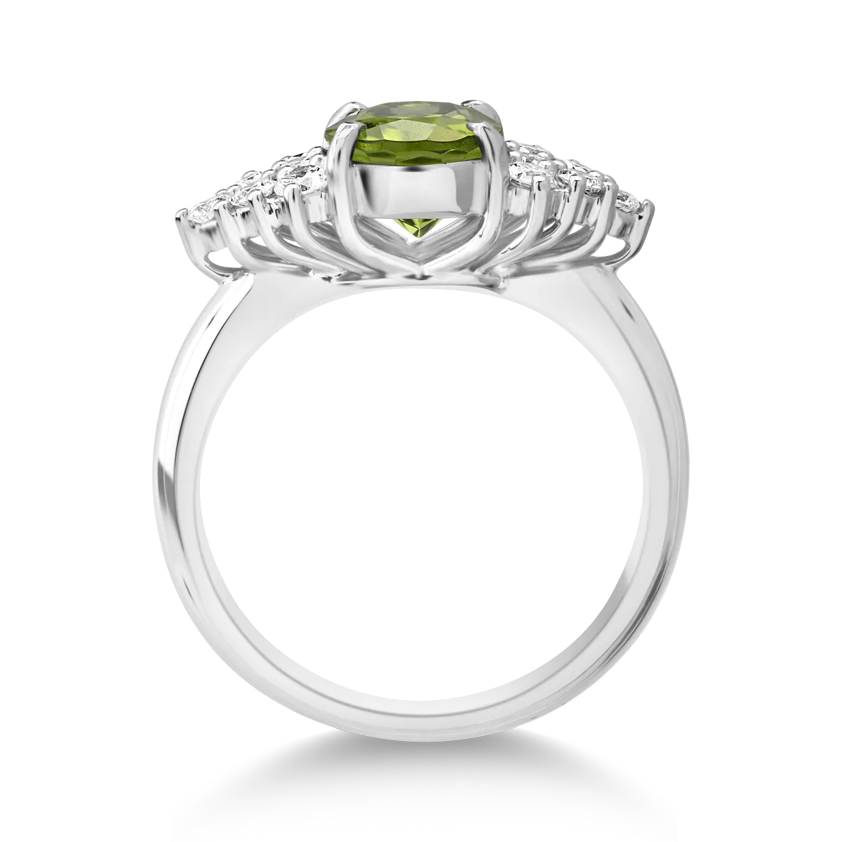 Inel din aur alb de 18K cu peridot de 2.02ct si diamante de 0.45ct