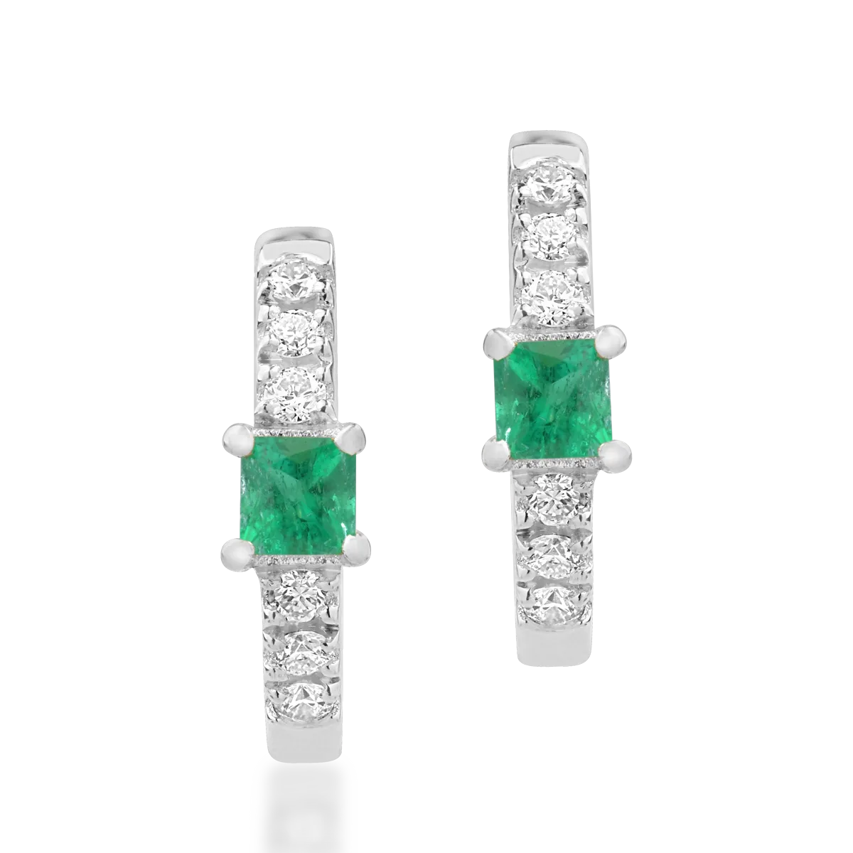 18K white gold children's earrings with emeralds of 0.08ct and diamonds of 0.06ct