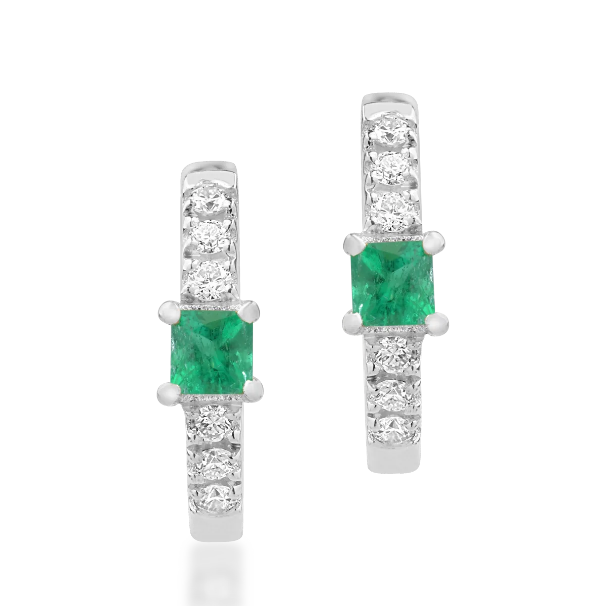 Cercei pentru copii din aur alb de 18K cu smaralde de 0.08ct si diamante de 0.06ct-122905