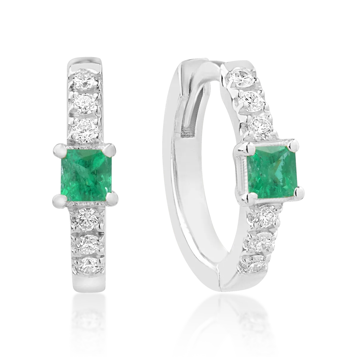 Cercei din aur alb cu smaralde princess de 0.08ct si diamante de 0.06ct pentru copii