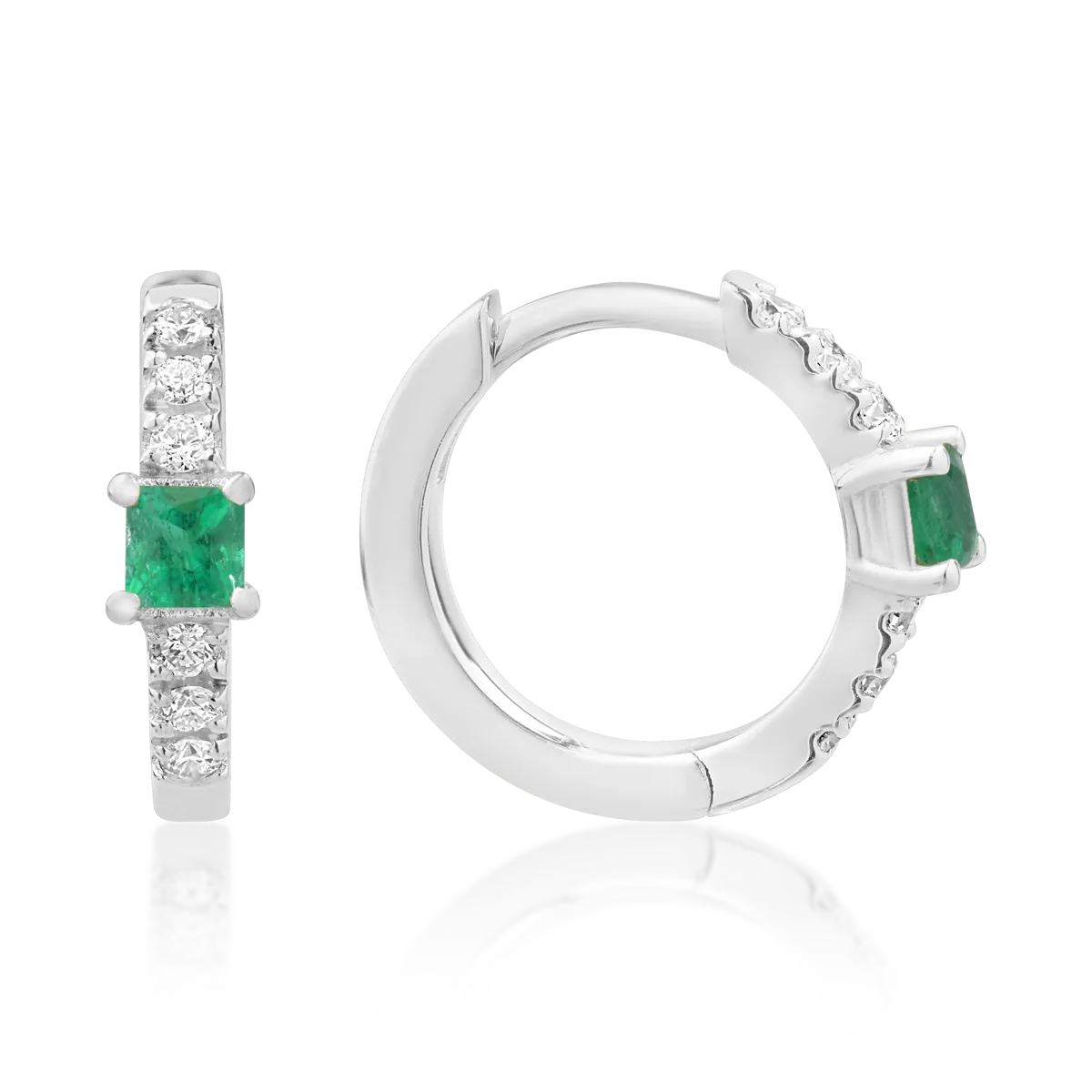 Cercei pentru copii din aur alb de 18K cu smaralde de 0.08ct si diamante de 0.06ct