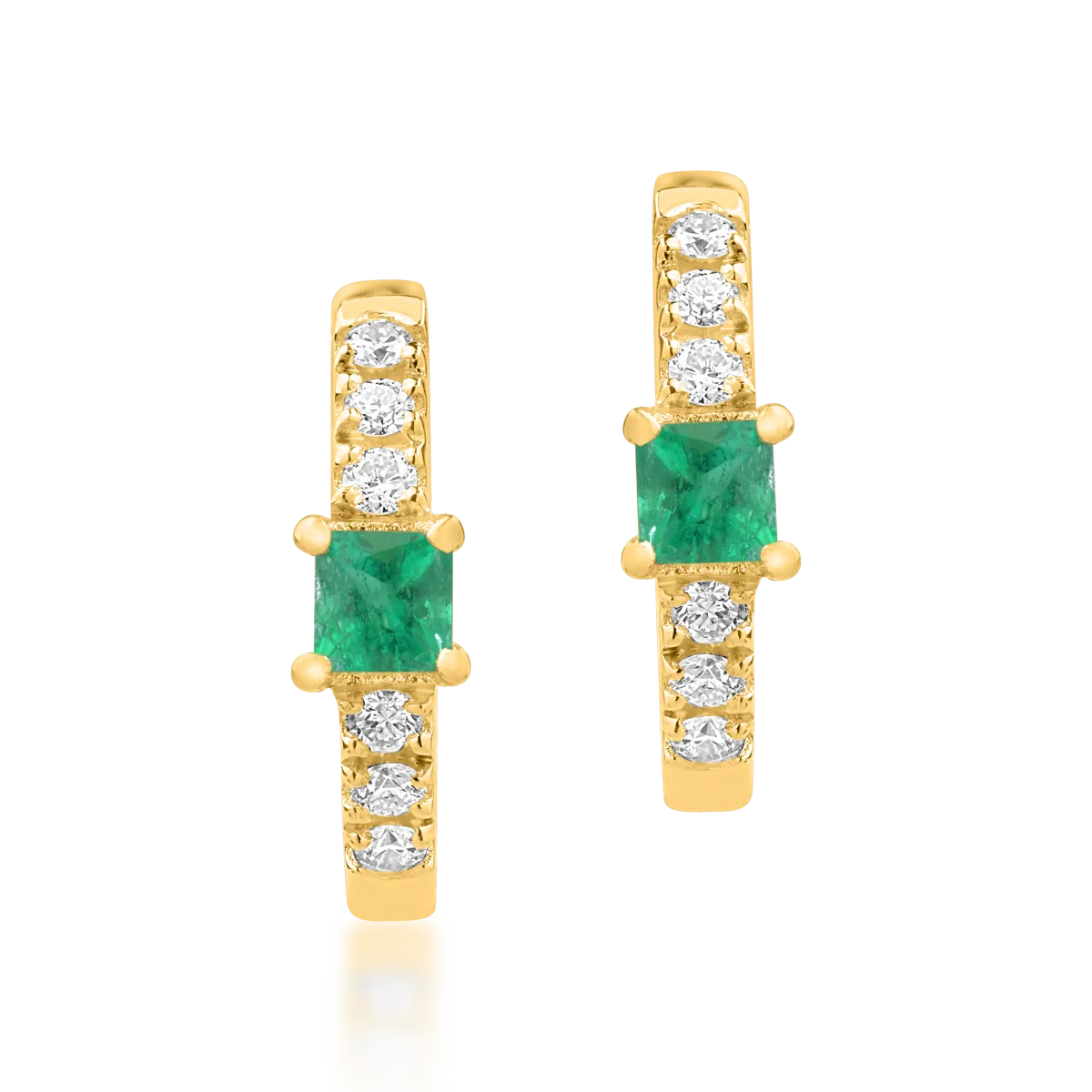 18K yellow gold children's earrings with emeralds of 0.08ct and diamonds of 0.06ct