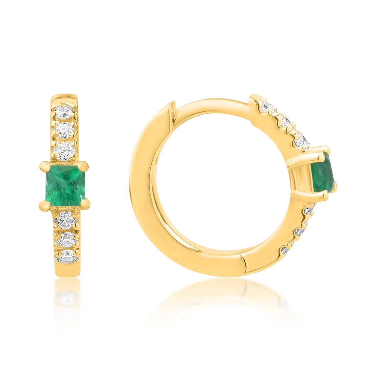 18K yellow gold children's earrings with emeralds of 0.08ct and diamonds of 0.06ct