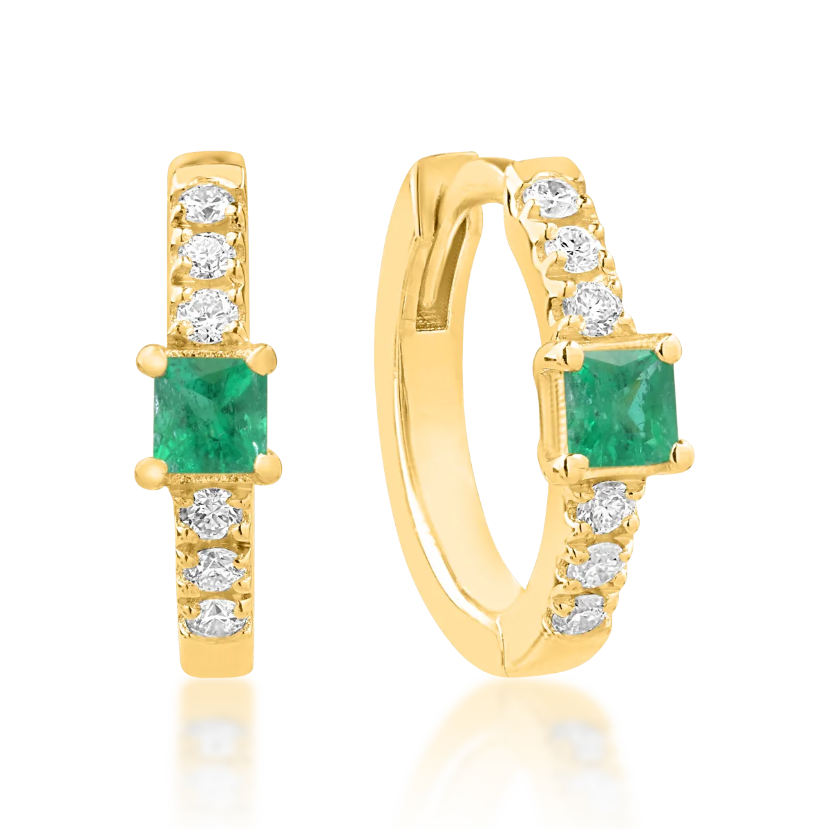 Детски обеци от 18K жълто злато с изумруди 0.08ct и диаманти 0.06ct