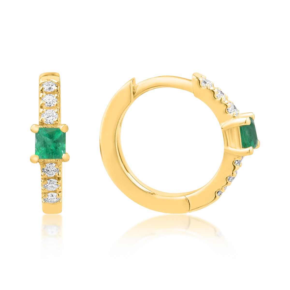 Детски обеци от 18K жълто злато с изумруди 0.08ct и диаманти 0.06ct
