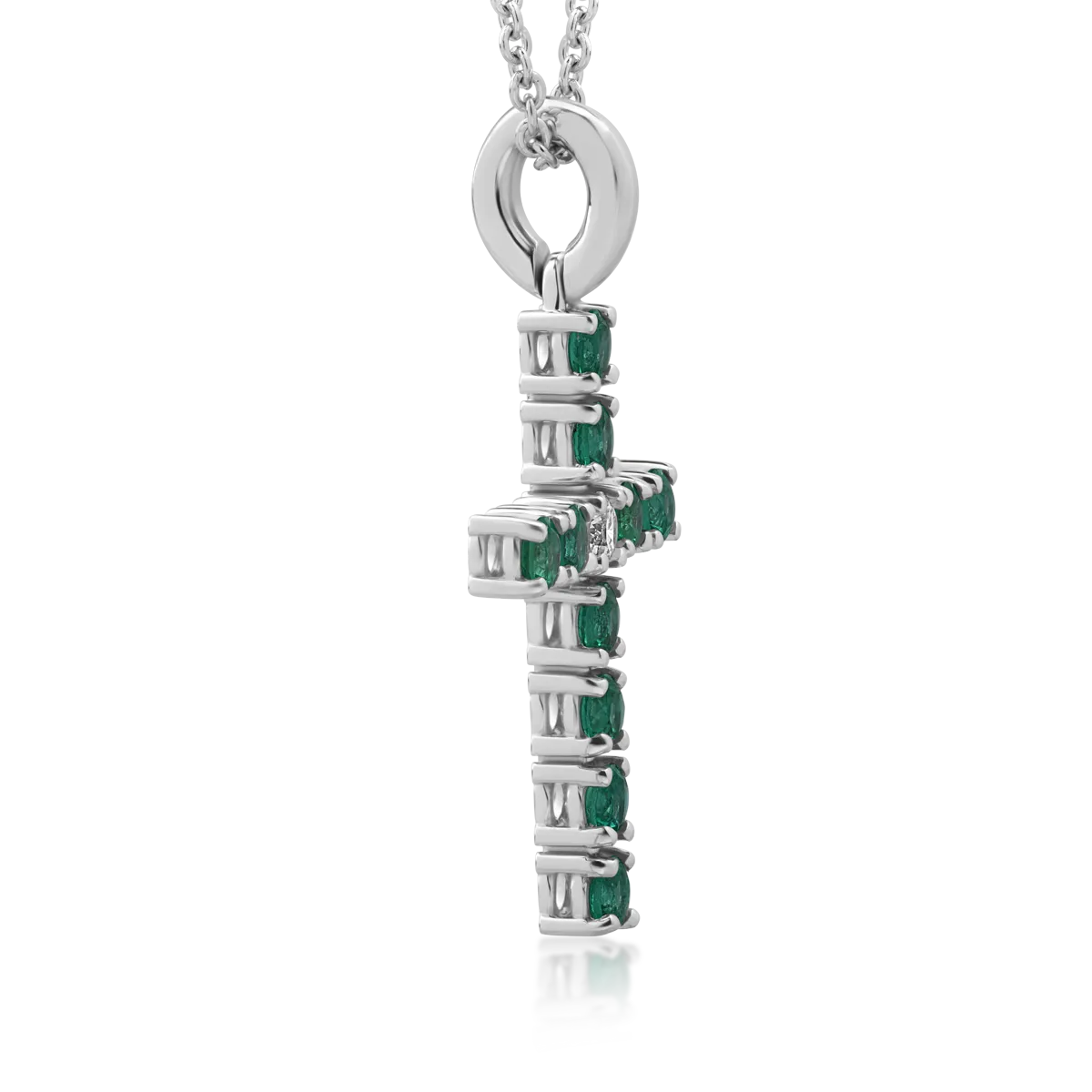 18K white gold cross pendant necklace with diamond of 0.05ct and emeralds of 0.48ct