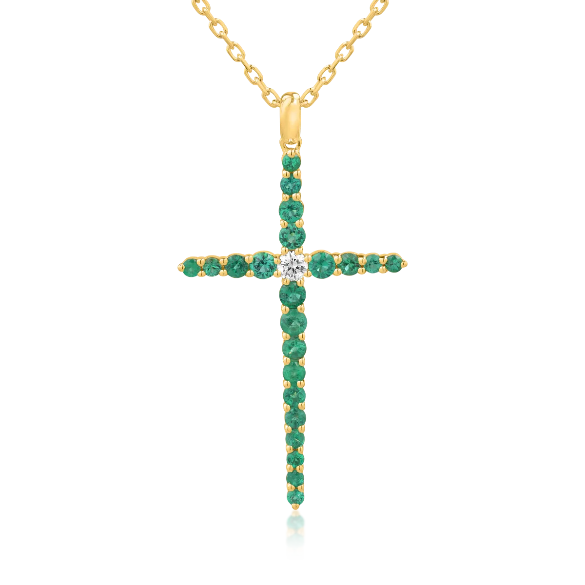 Lant cu pandantiv din aur galben de 18K cu diamant de 0.09ct si smaralde de 0.85ct-122911
