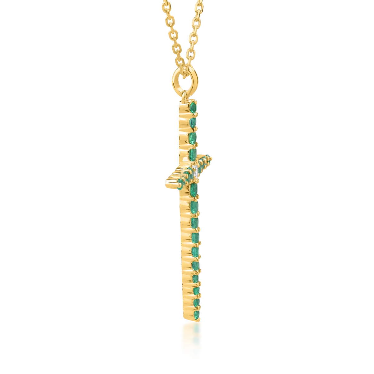 Lant cu pandantiv din aur galben de 18K cu diamant de 0.09ct si smaralde de 0.85ct