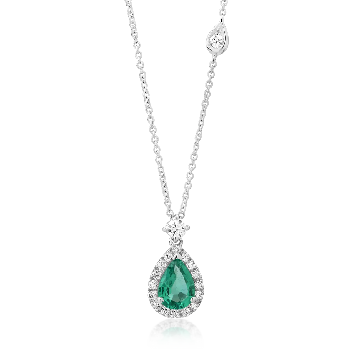 18K white gold pendant necklace with emerald of 0.37ct and diamonds of 0.14ct