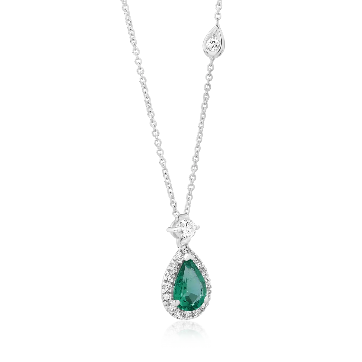 18K white gold pendant necklace with emerald of 0.37ct and diamonds of 0.14ct