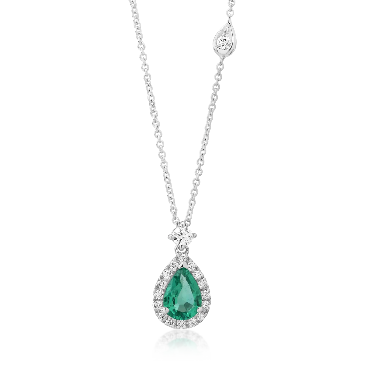 Lant cu pandantiv din aur alb de 18K cu smarald de 0.37ct si diamante de 0.14ct-122916