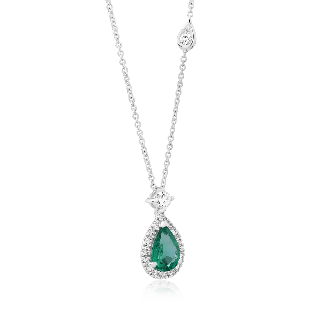 Lant cu pandantiv din aur alb de 18K cu smarald de 0.37ct si diamante de 0.14ct