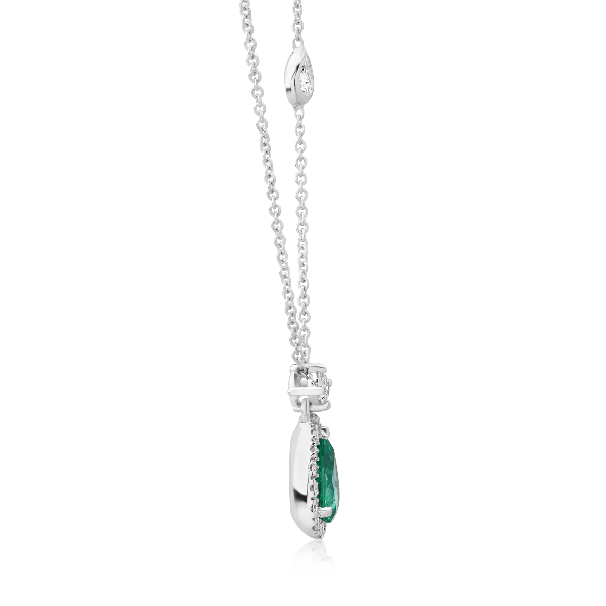 Lant cu pandantiv din aur alb de 18K cu smarald de 0.37ct si diamante de 0.14ct
