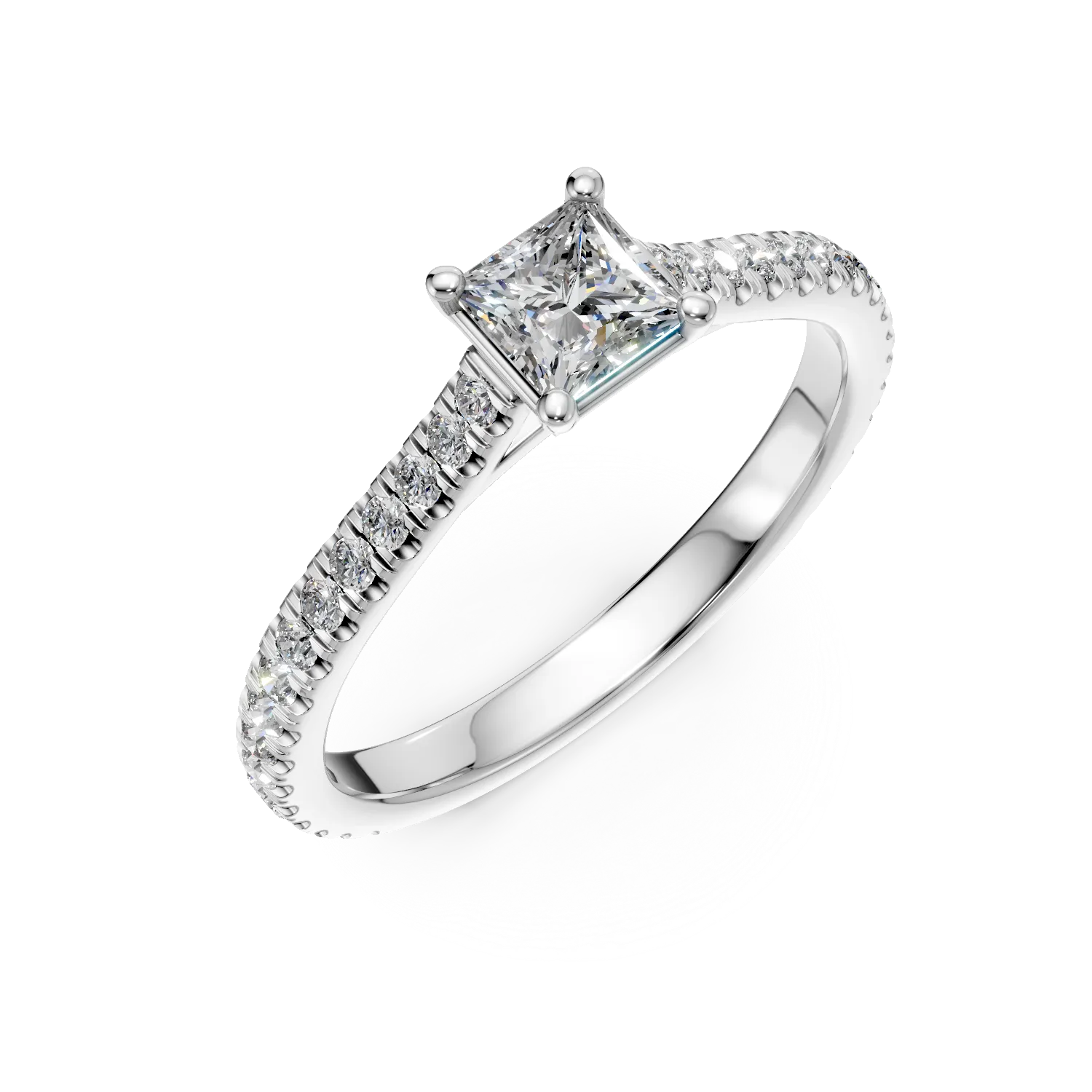 Inel de logodna din platina cu diamant princess de 0.4ct si diamante de 0.1ct