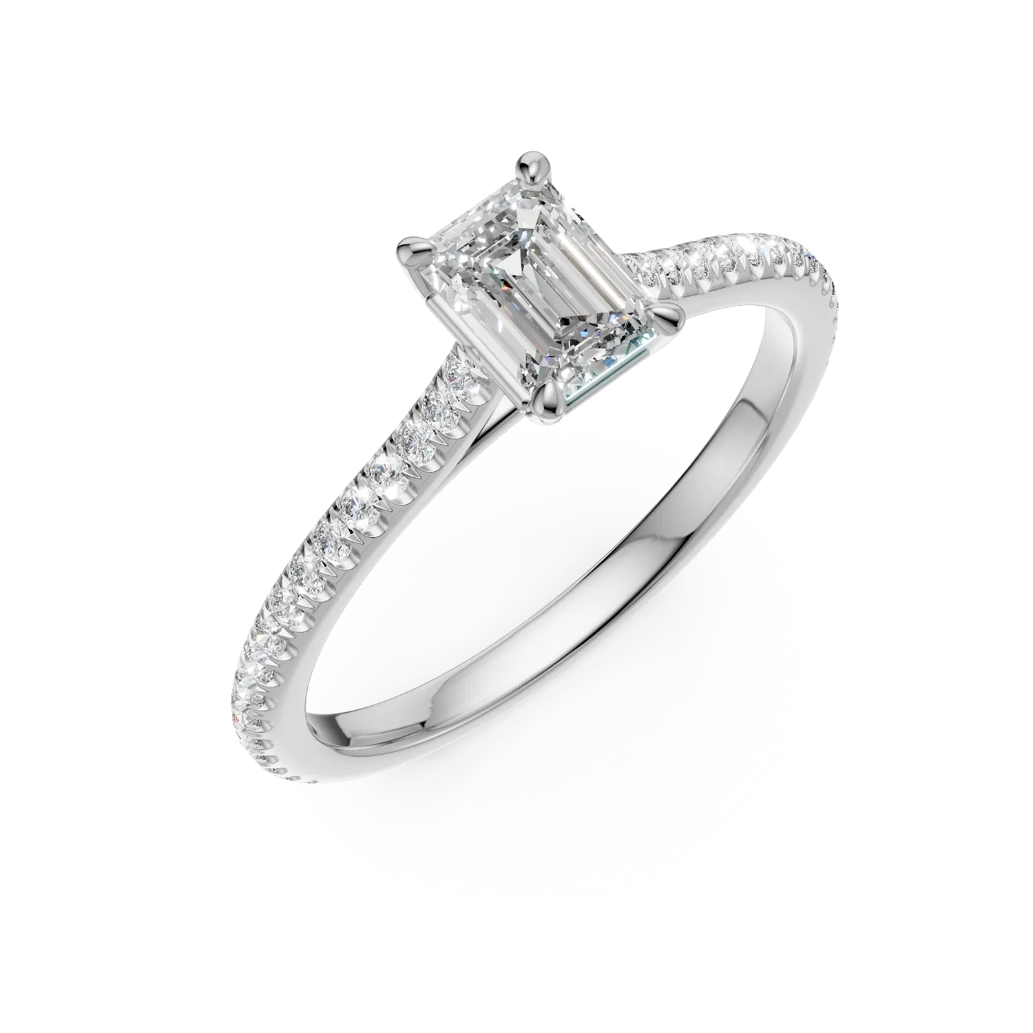 Inel de logodna din platina cu diamant emerald de 0.4ct si diamante de 0.2ct