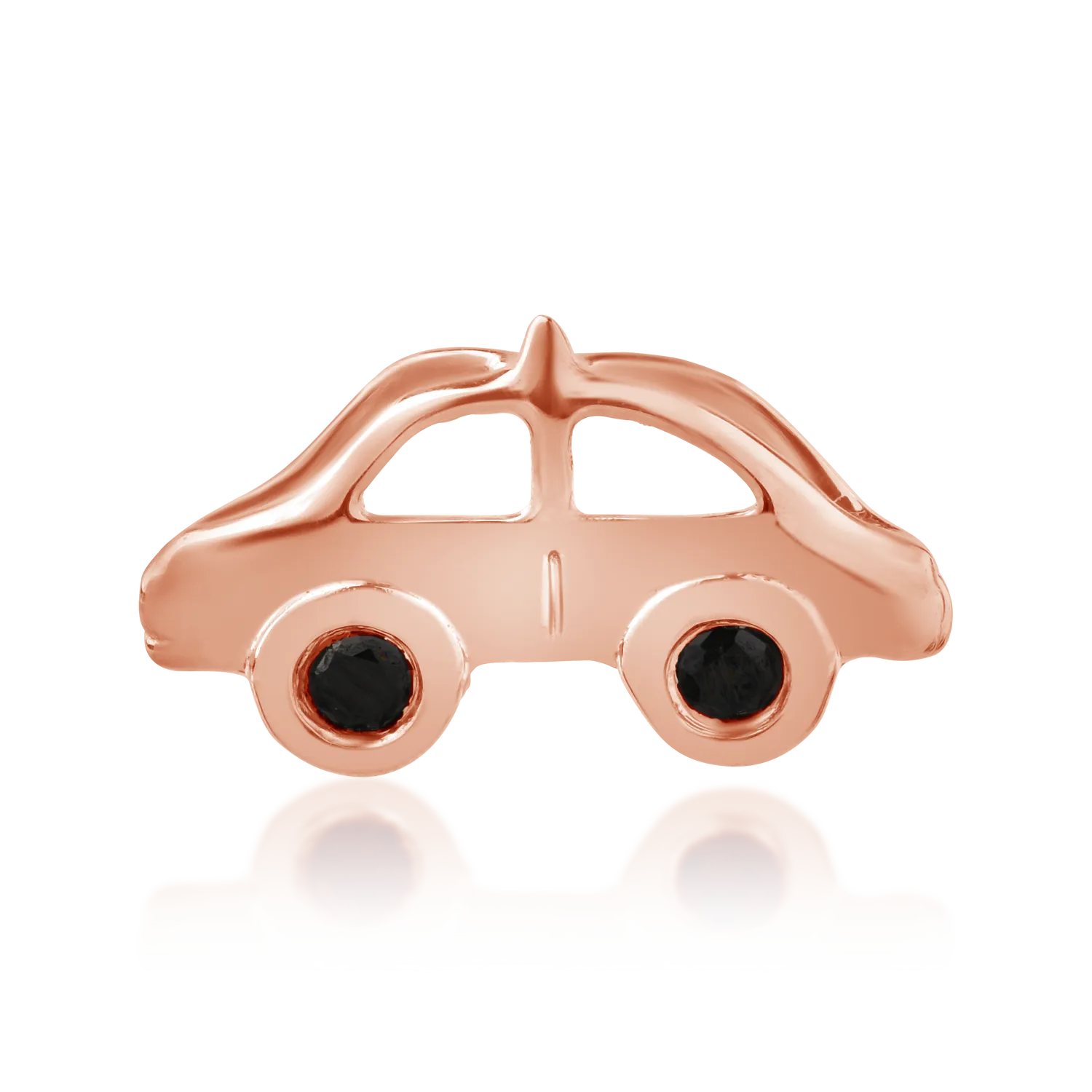 Pandantiv masinuta pentru copii din aur roz cu diamante negre de 0.03ct