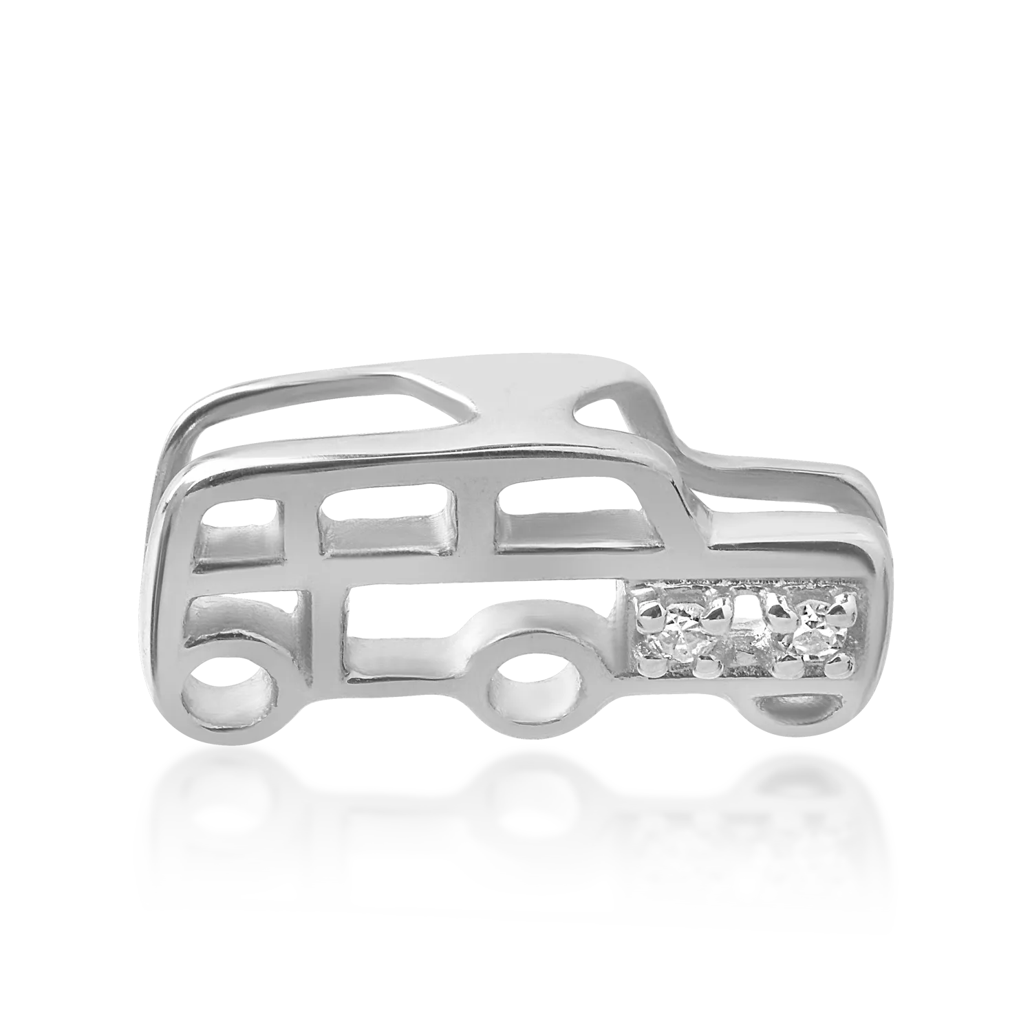 Pandantiv masinuta pentru copii din aur alb de 14K cu diamante de 0.08ct-124797