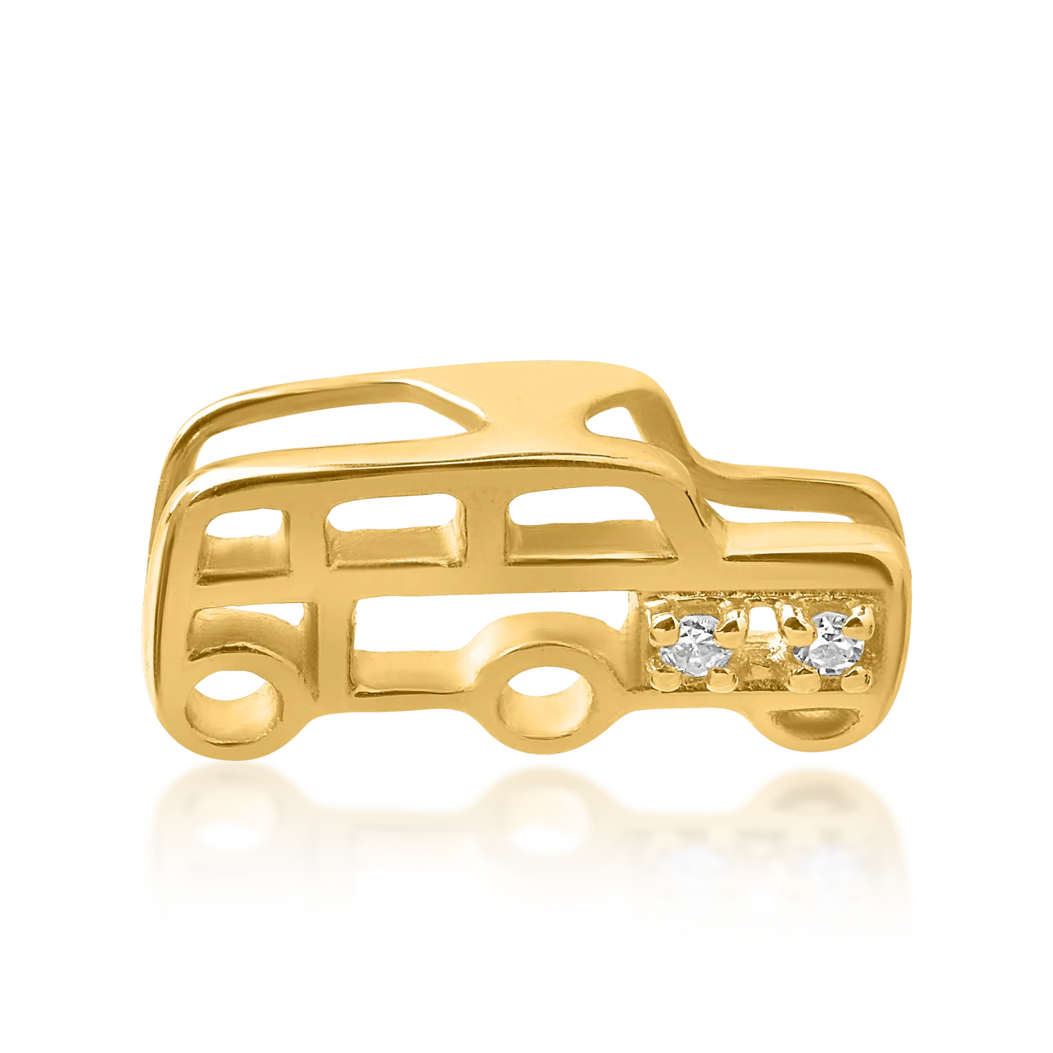Pandantiv masinuta pentru copii din aur galben de 14K cu diamante de 0.008ct