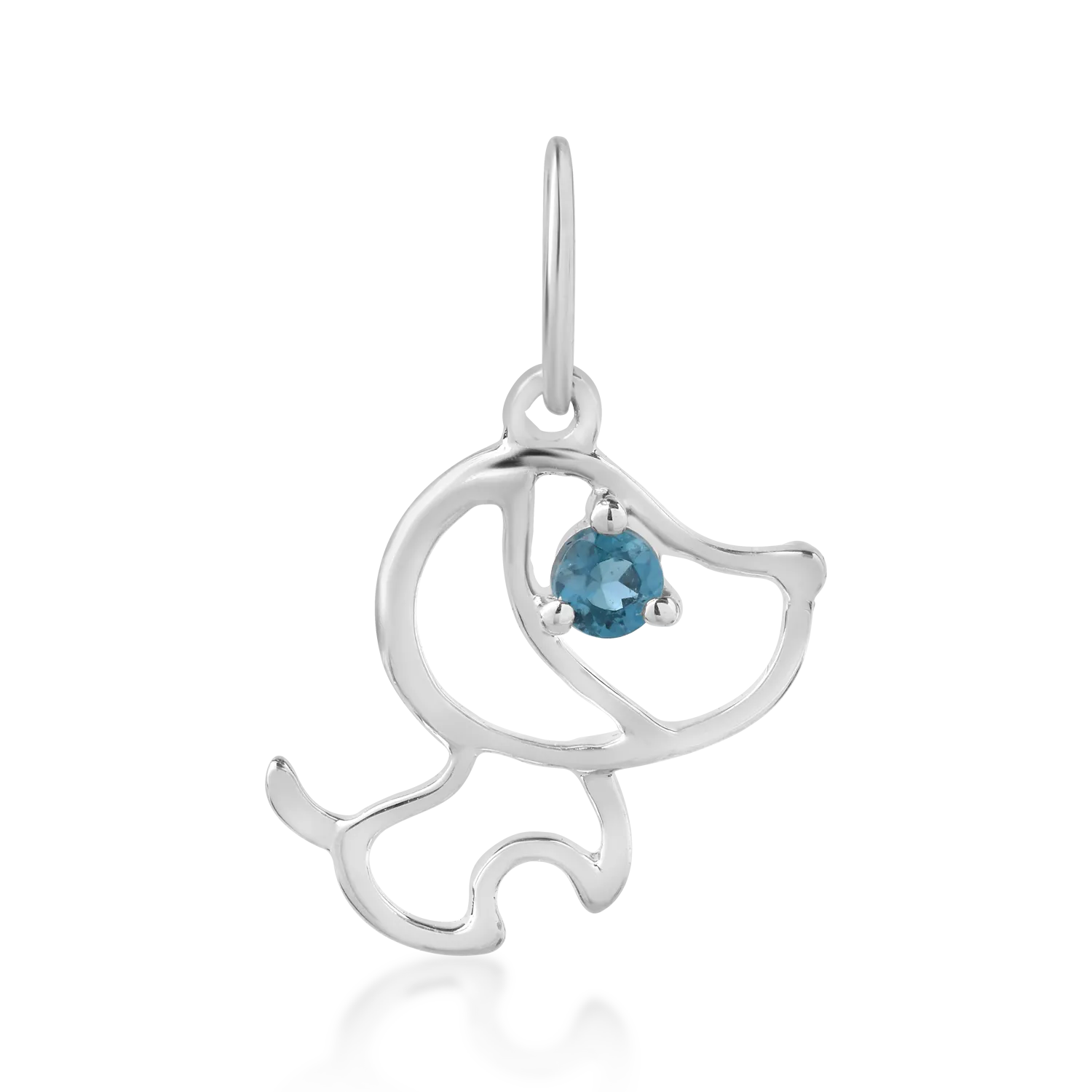 Pandantiv catelus pentru copii din aur alb de 14K cu topaz de 0.04ct-123212