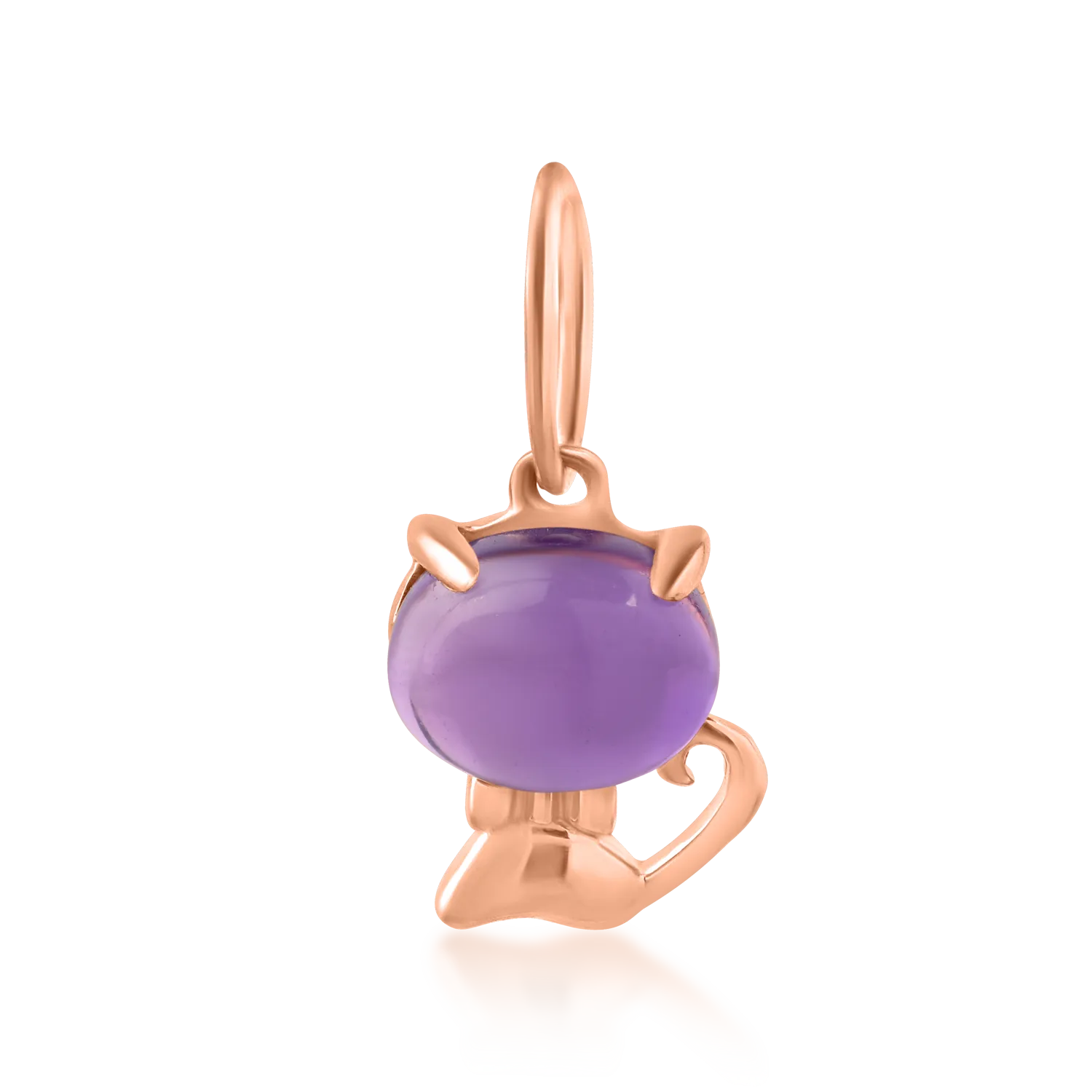 14K rose gold cat children's pendant with 0.43ct amethyst