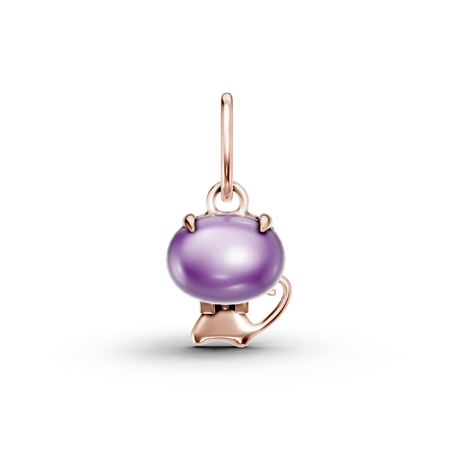 Pandantiv pisicuta pentru copii din aur roz cu ametist oval de 0.43ct