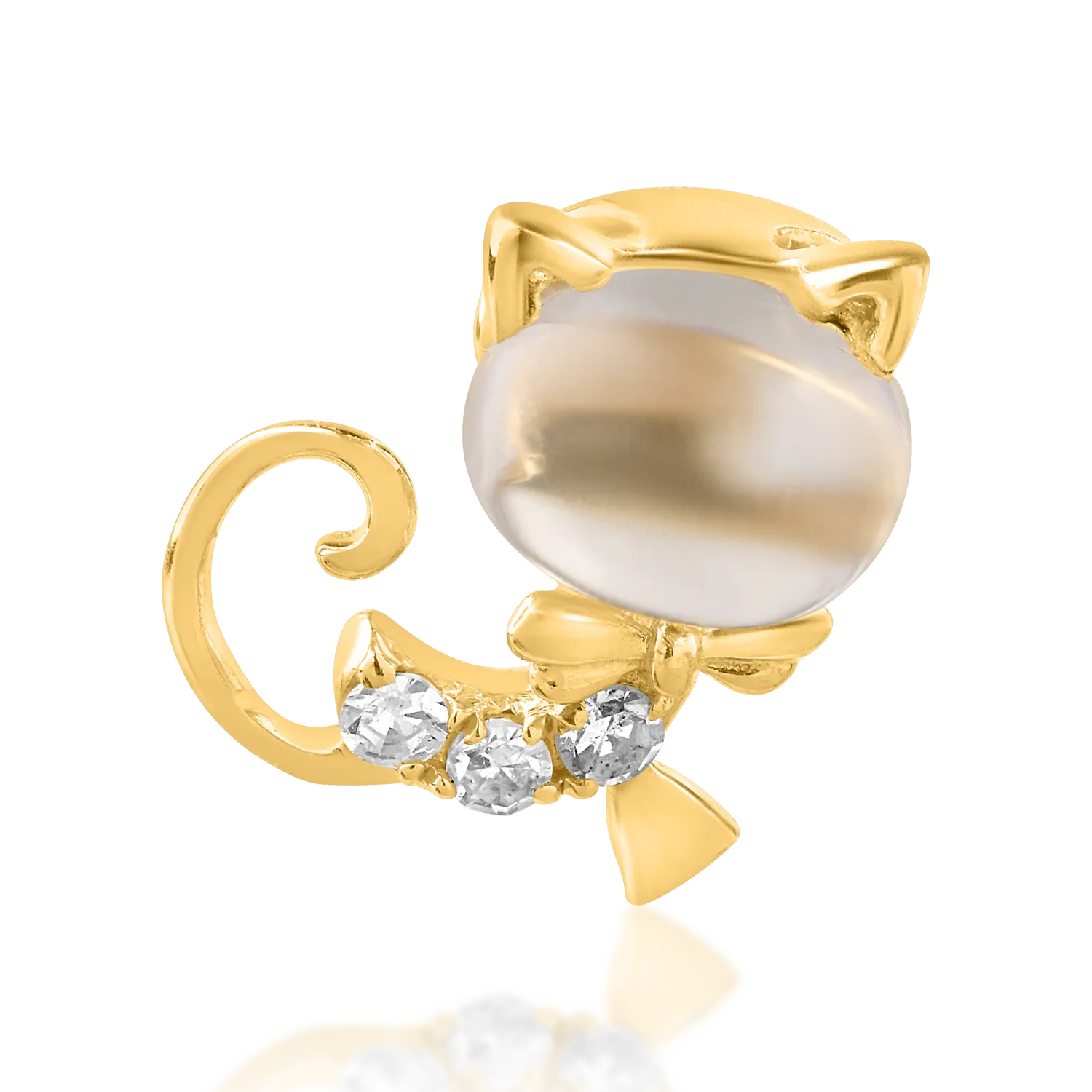 14K yellow gold cat children's pendant with 0.55ct white topaz and 0.025ct diamonds