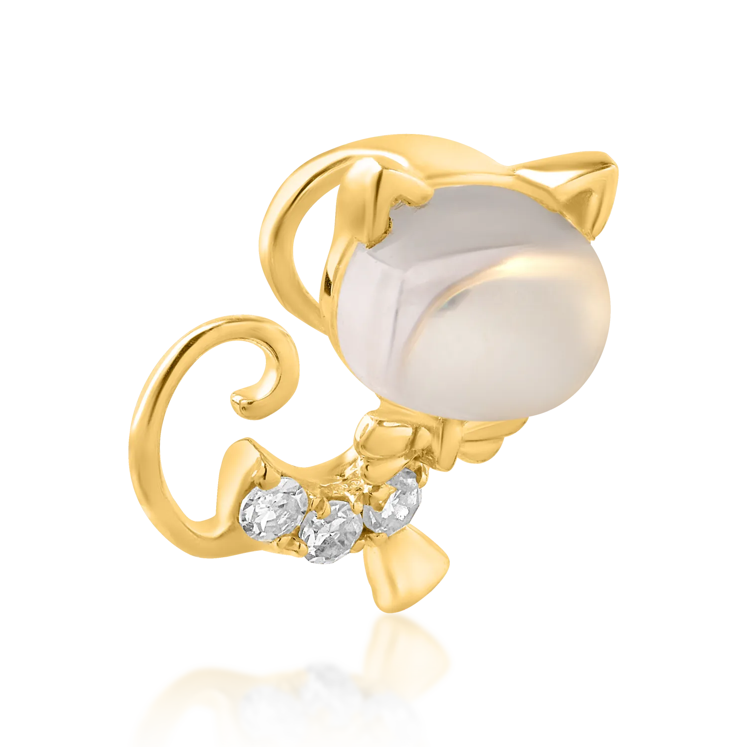 14K yellow gold cat children's pendant with 0.55ct white topaz and 0.025ct diamonds