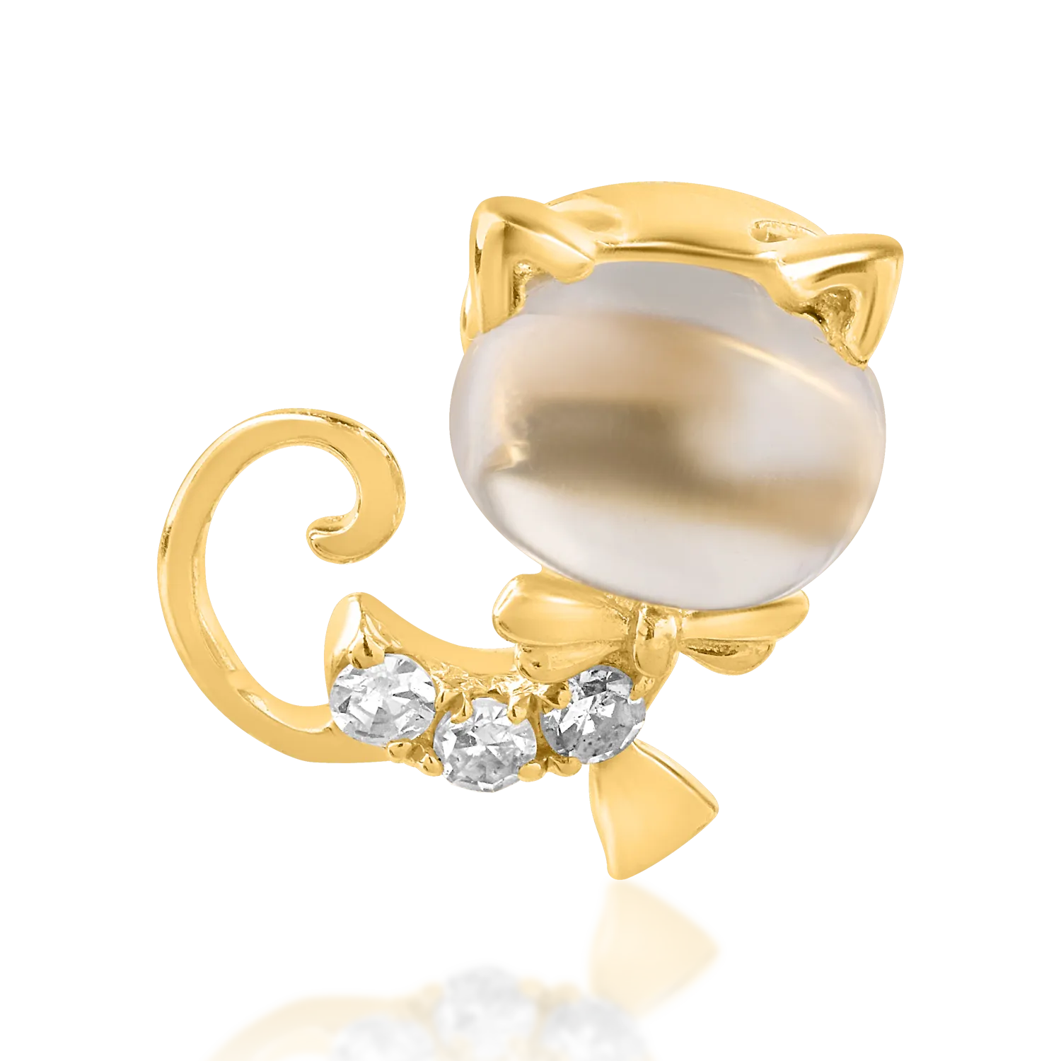 Pandantiv pisicuta pentru copii din aur galben de 14K cu topaz alb de 0.55ct si diamante de 0.025ct-123235