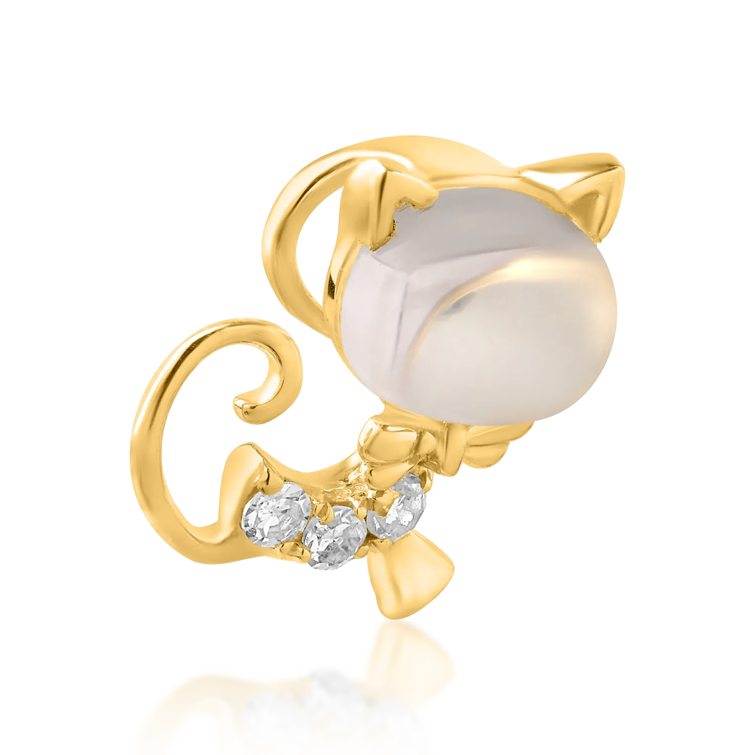 Pandantiv pisicuta pentru copii din aur galben cu topaz alb de 0.55ct si diamante de 0.025ct
