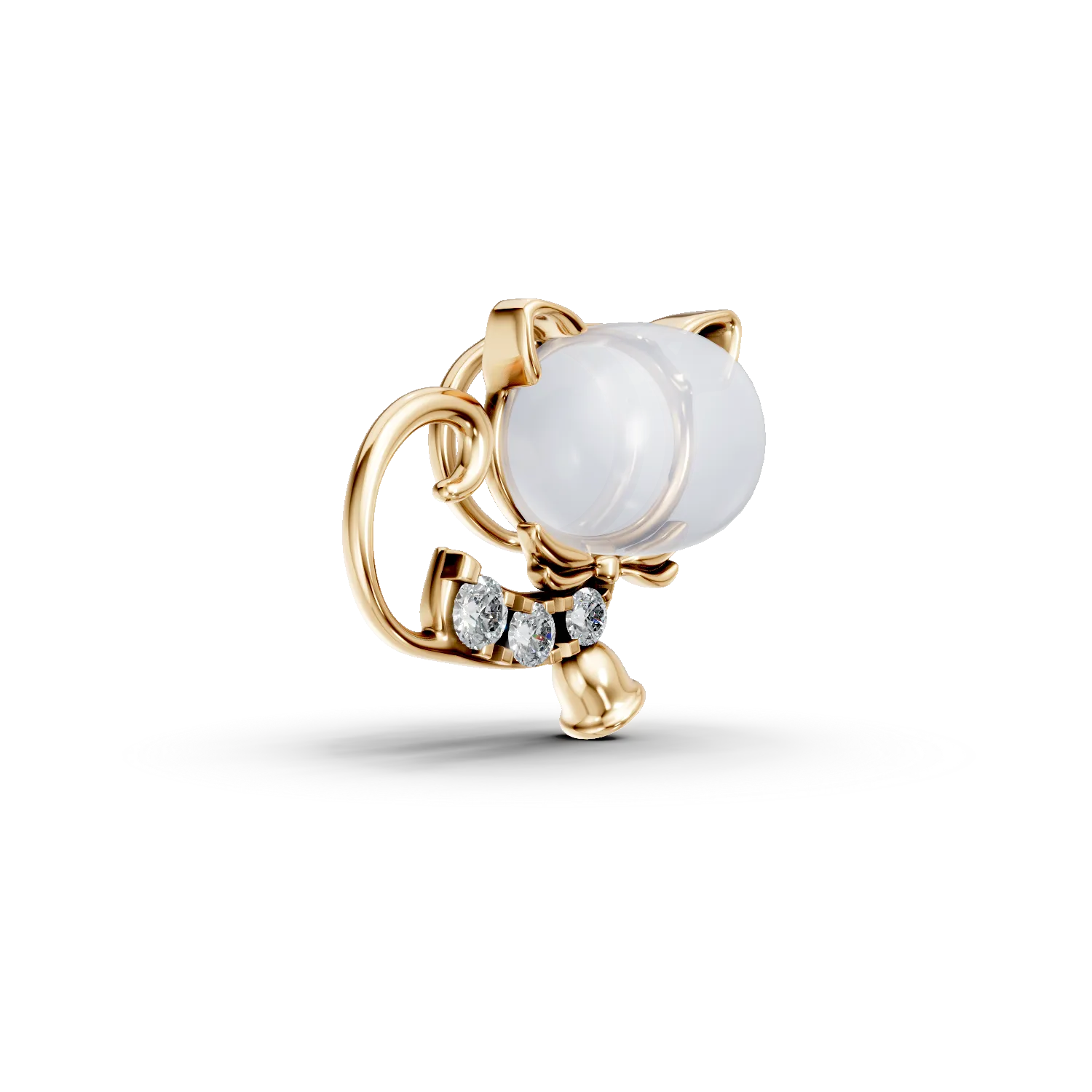 14K yellow gold cat children's pendant with 0.55ct white topaz and 0.025ct diamonds