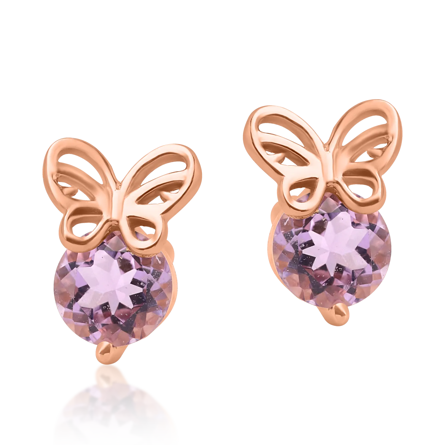 14K rose gold children's butterfly earrings with 0.53ct pink amethysts