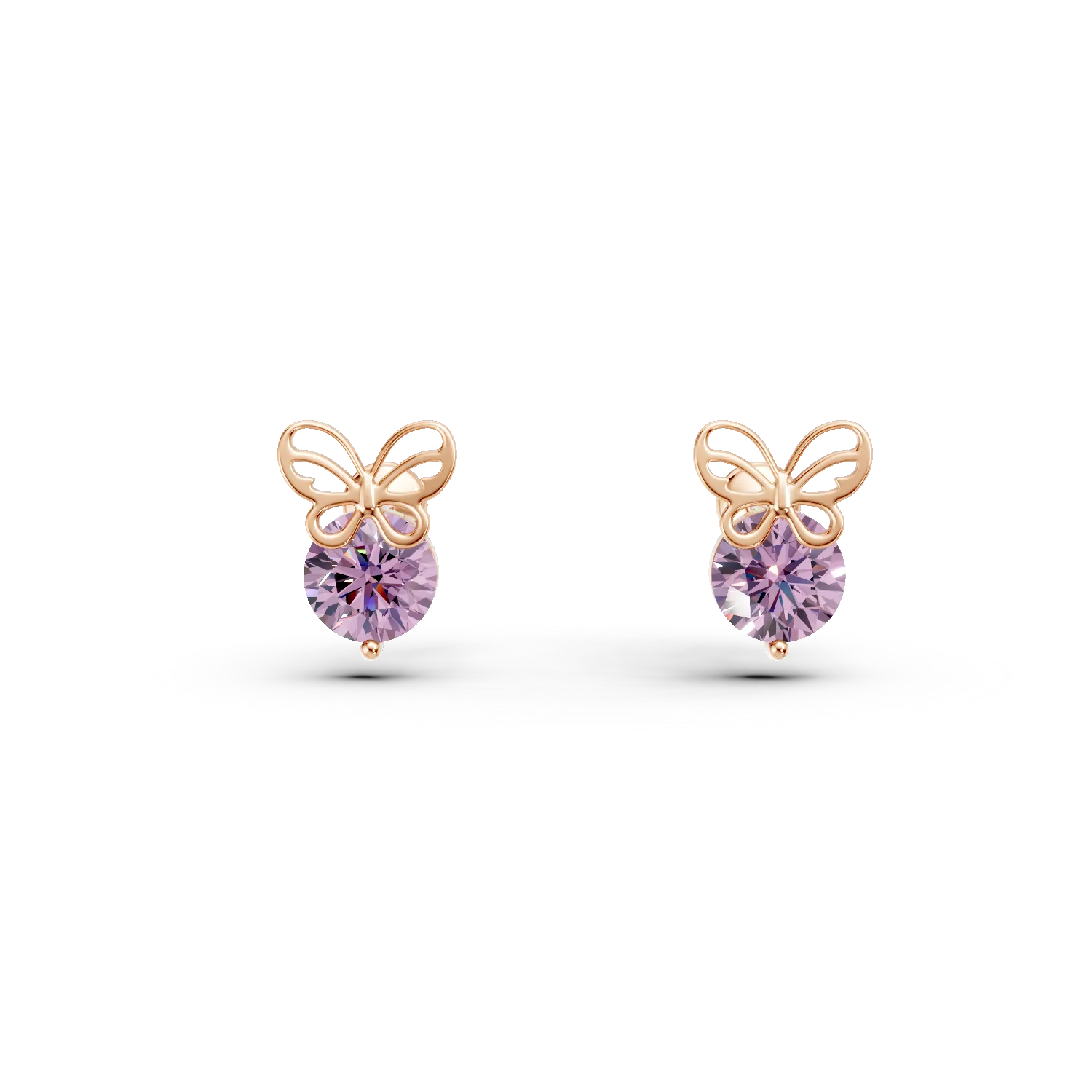 Cercei fluturasi pentru copii din aur roz cu ametiste roz de 0.53ct