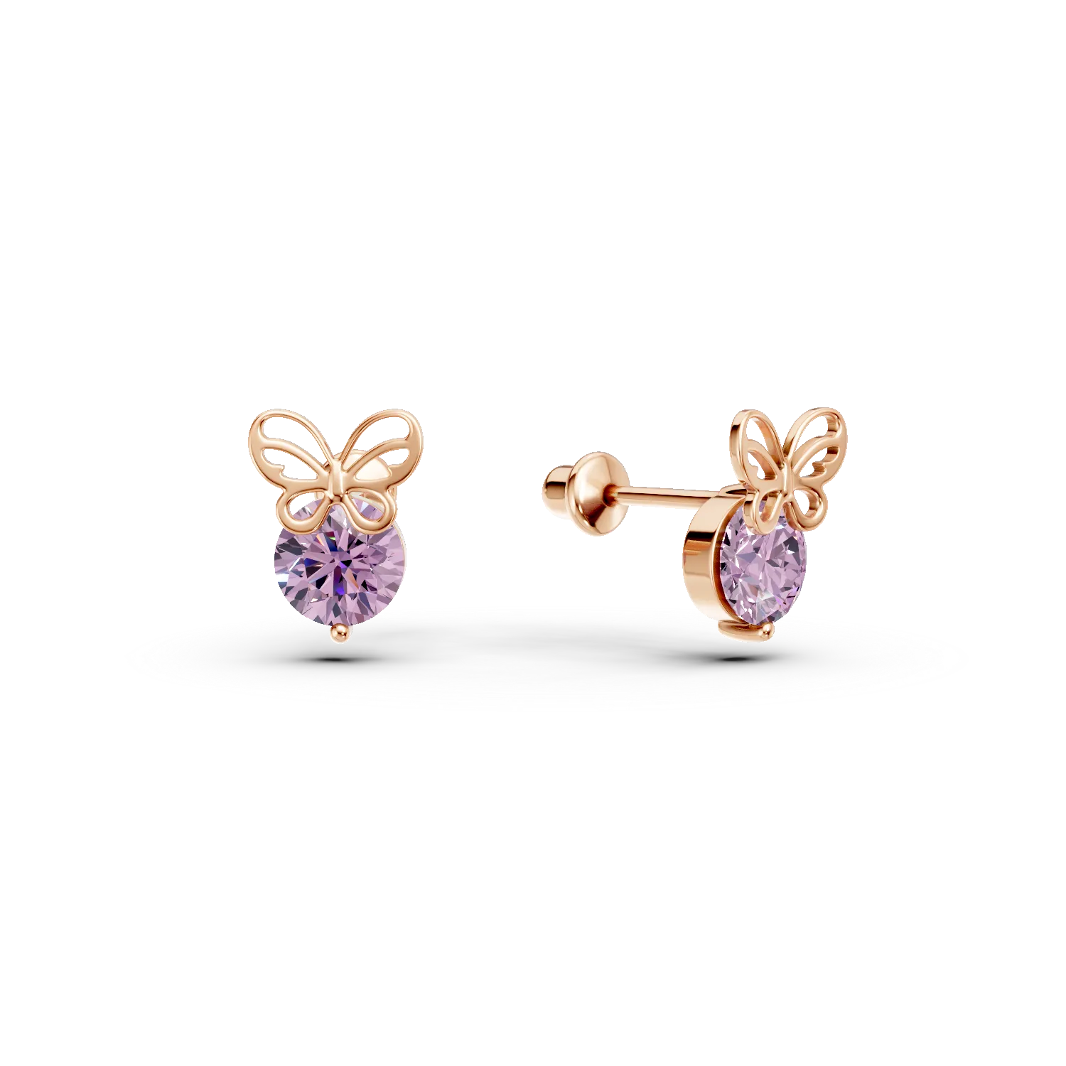 Teilor Cercei fluturasi pentru copii din aur roz cu ametiste roz de 0.53ct