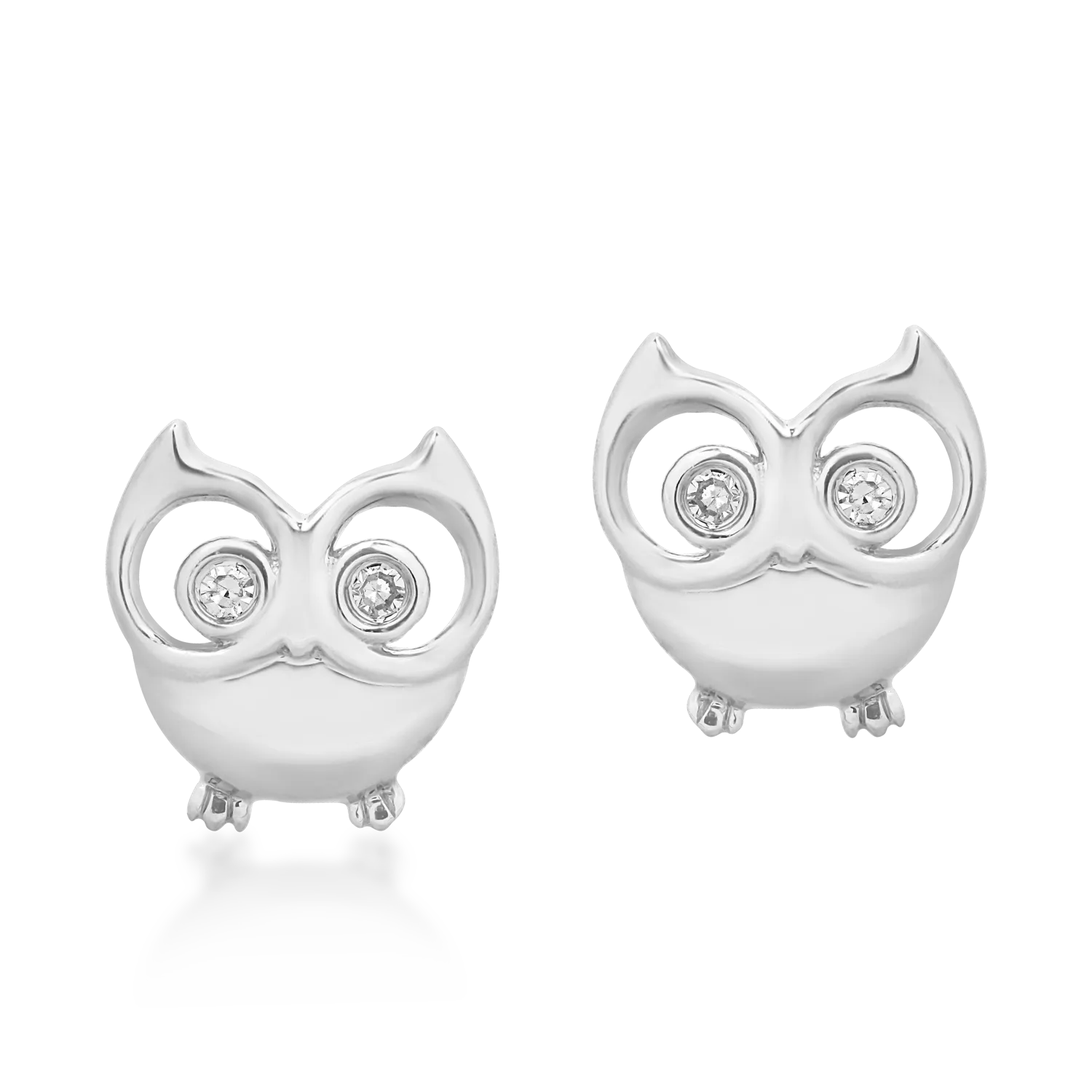 Cercei bufnite pentru copii din aur alb de 14K cu diamante de 0.015ct