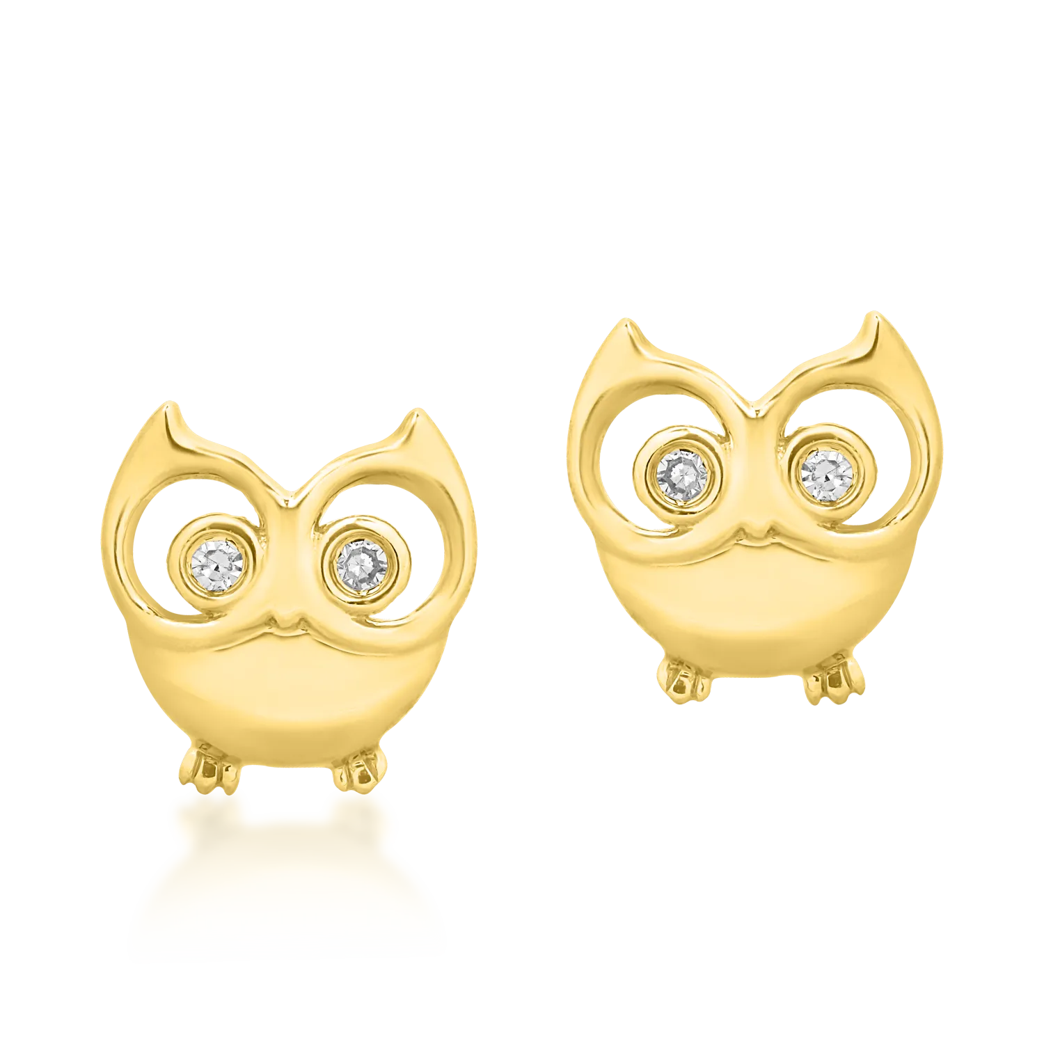 14K yellow gold children's owl earrings with 0.015ct diamonds