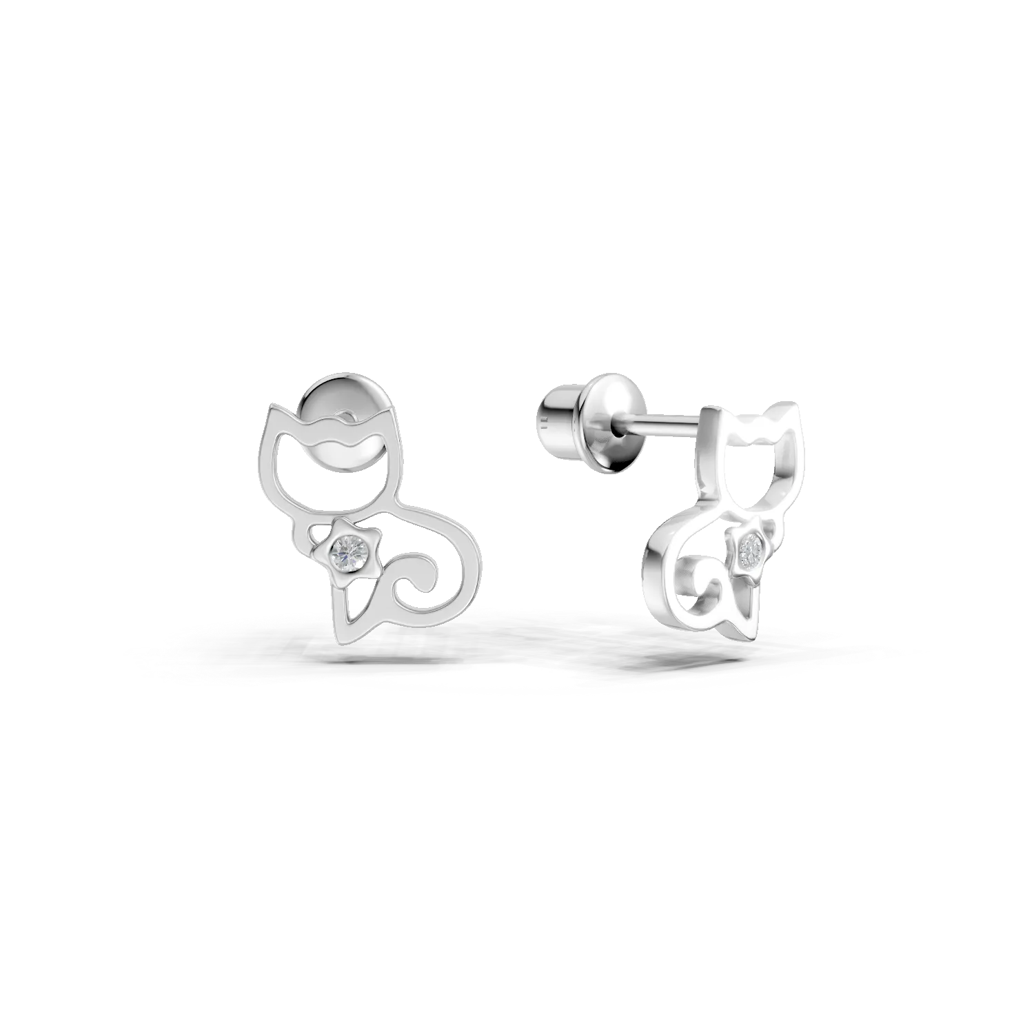 Cercei pisicute pentru copii din aur alb cu diamante de 0.008ct