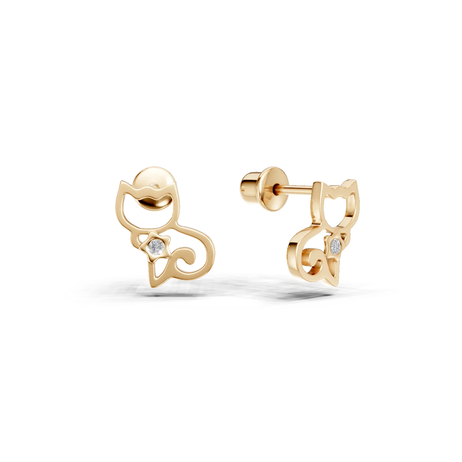 Teilor Cercei pisicute pentru copii din aur galben cu diamante de 0.008ct