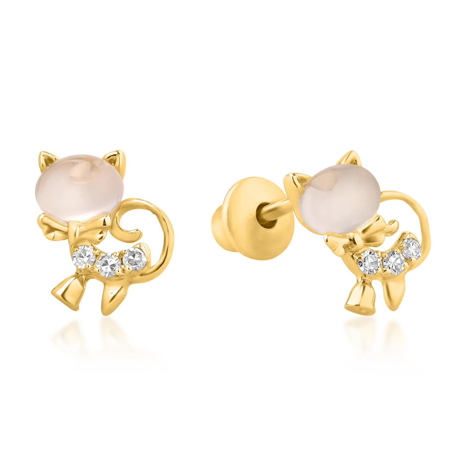 14K yellow gold children's earrings with 0.63ct white topazes and 0.035ct diamonds