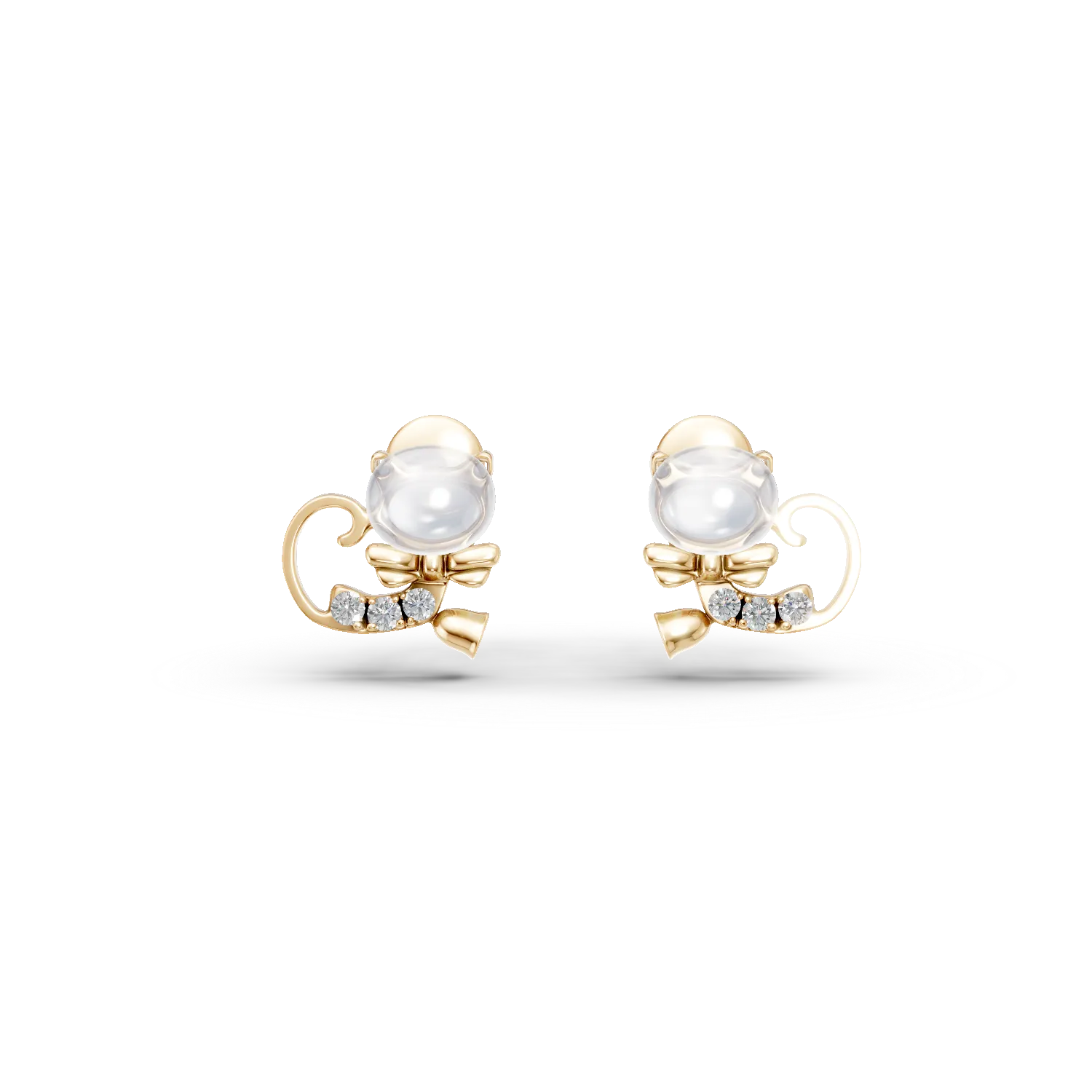 Cercei pisicute din aur galben cu topaze albe ovale de 0.63ct si diamante round de 0.035ct pentru copii
