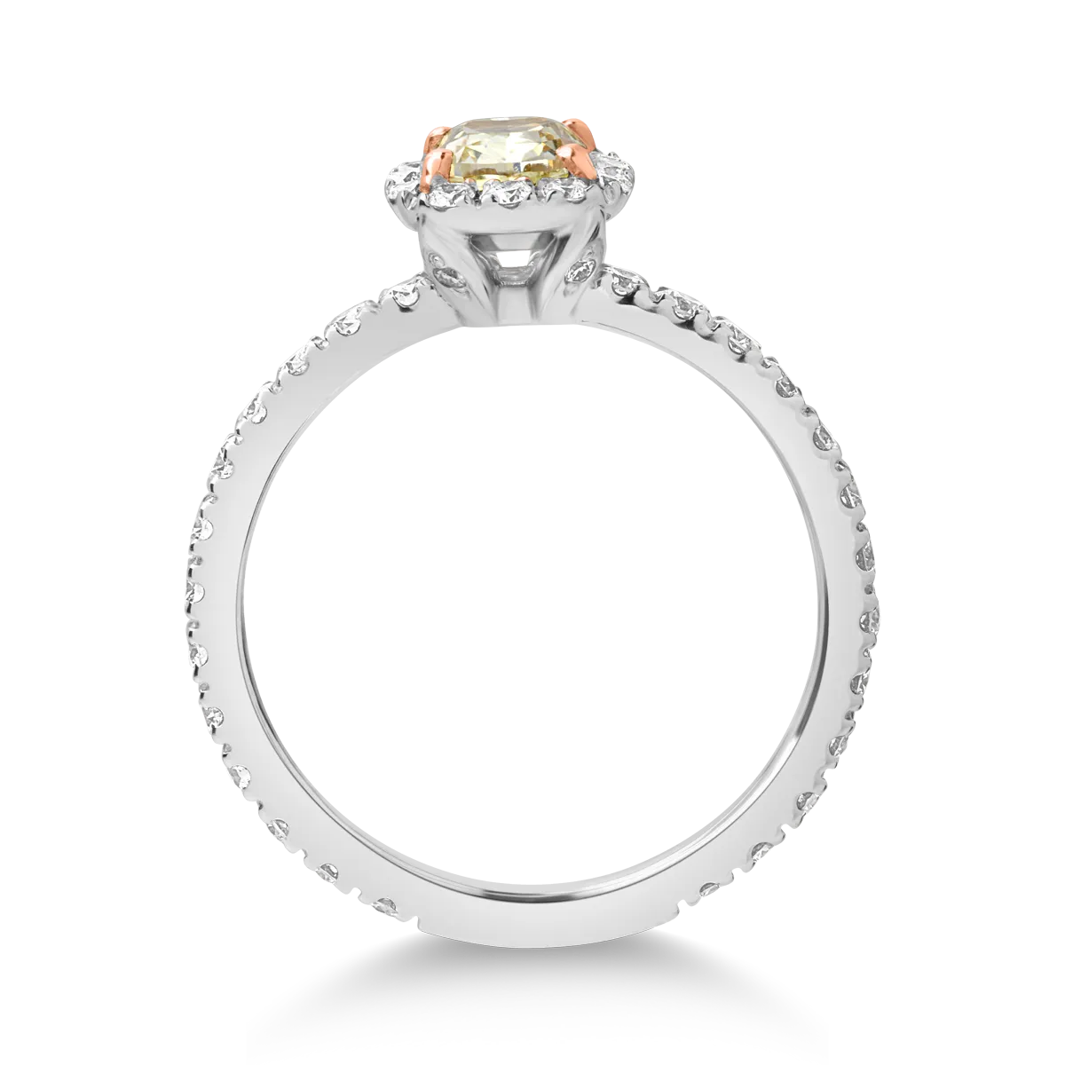 18 karátos fehérarany gyűrű 0.7 karátos díszes gyémánttal és 0.7 karátos gyémántokkal