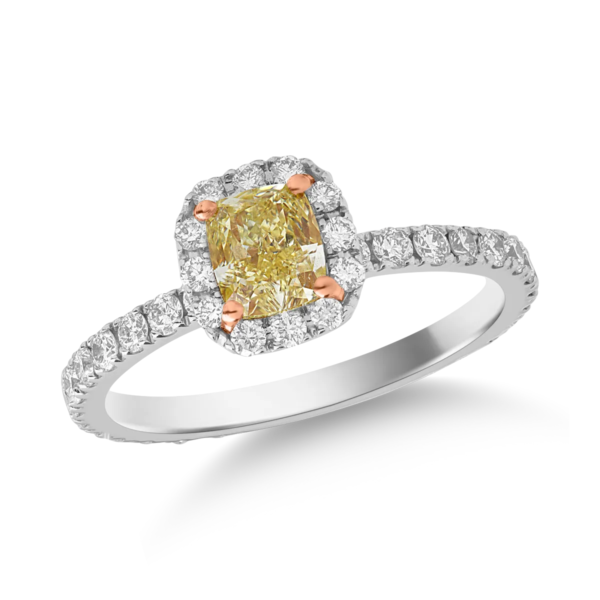Teilor Inel din aur alb cu diamant fancy galben radiant de 0.7ct si diamante de 0.7ct