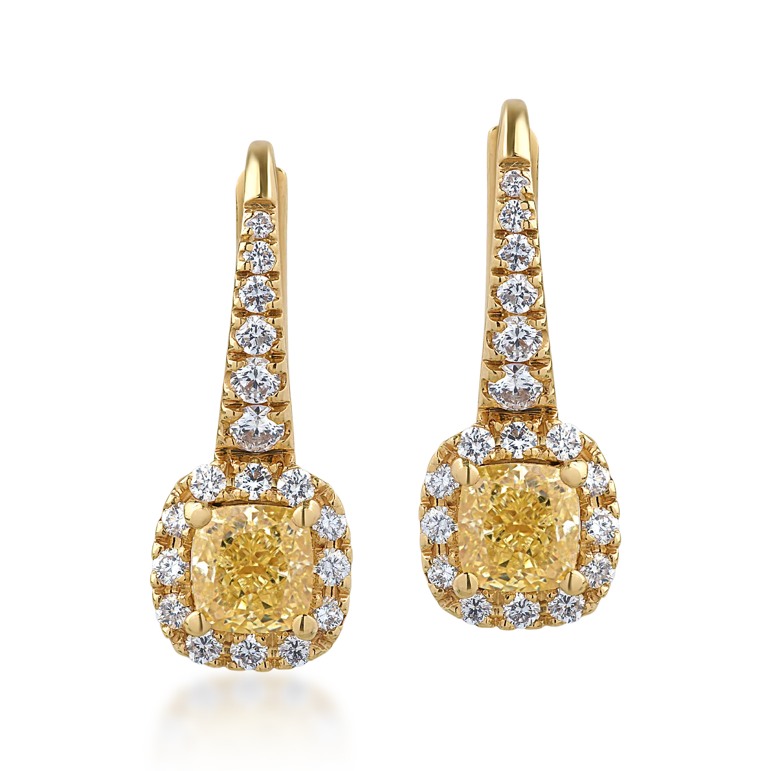 18K sárga arany fülbevaló 1.21ct díszsárga gyémántokkal és 0.52ct tiszta gyémántokkal