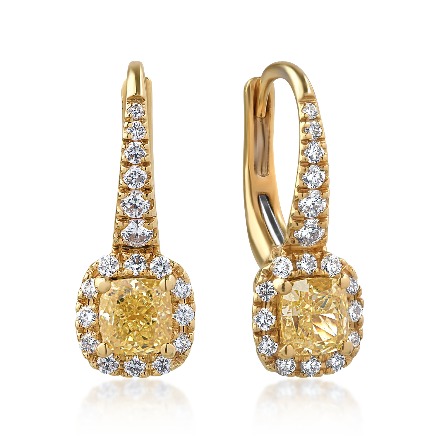 18K yellow gold earrings with 1.21ct fancy-yellow diamonds and 0.52ct clear diamonds