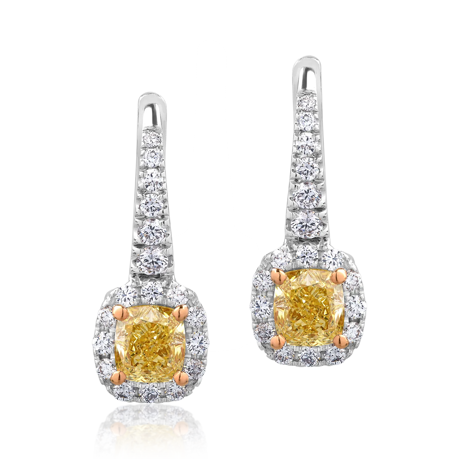 Cercei din aur alb de 18K cu diamante fancy-galbene de 1.19ct si diamante transparente de 0.52ct - 1 | YEO